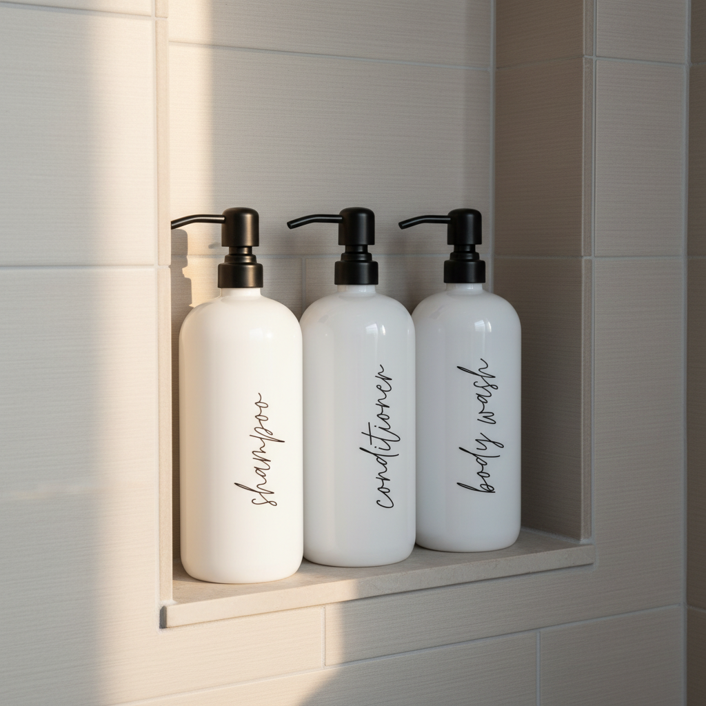 Large 32 oz Shampoo & Conditioner Bottles | Refillable With Stainless Steel Pumps