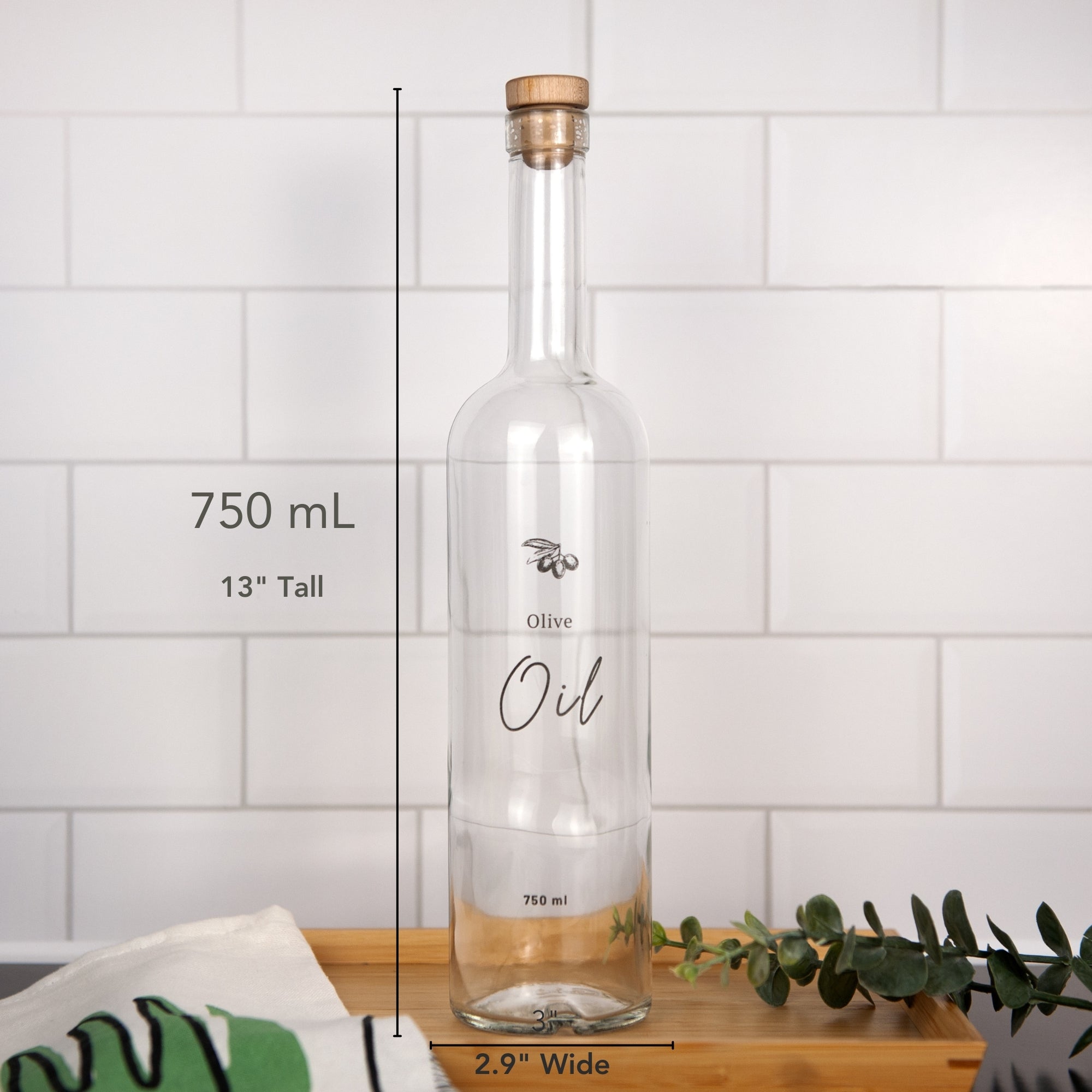 Olive Oil Pour Bottle | Clear Glass Engraved Design
