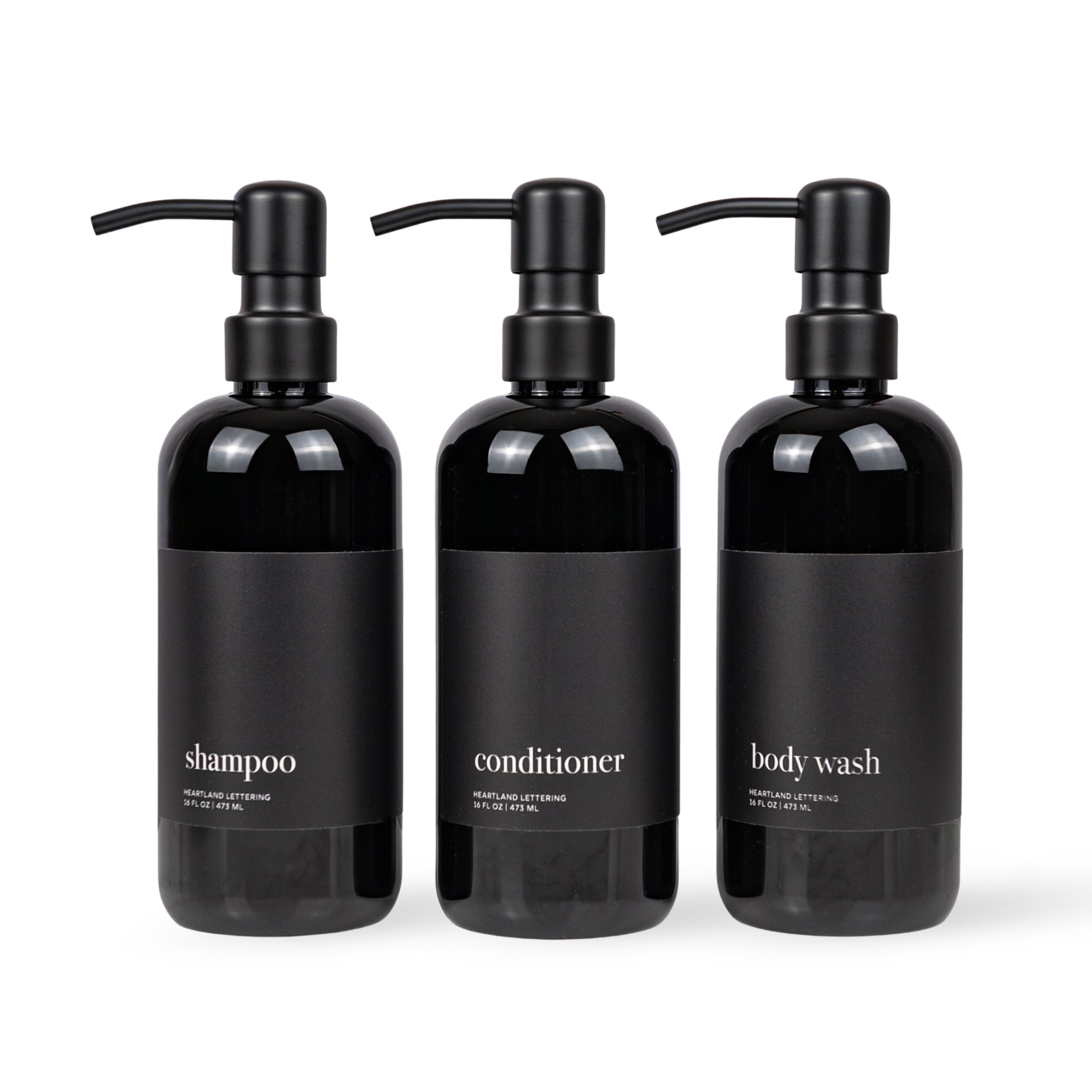 Manhattan Collection Black Minimalist Shower and Soap Dispenser Bottles