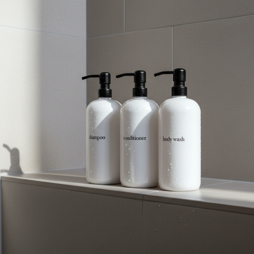 Large 32 oz Shampoo & Conditioner Bottles | Refillable Dispensers With Stainless Steel Pumps