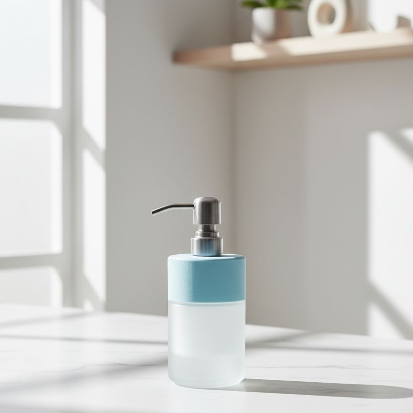Soap Dispenser – 8 oz Pastel | Frosted Glass Bottom & Stainless Steel Nickel Pump