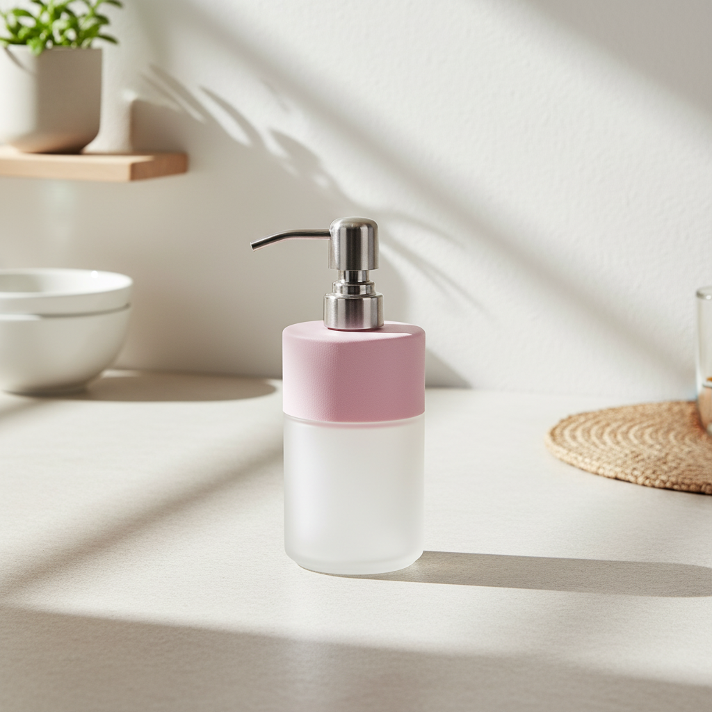 Soap Dispenser – 8 oz Pastel | Frosted Glass Bottom & Stainless Steel Nickel Pump