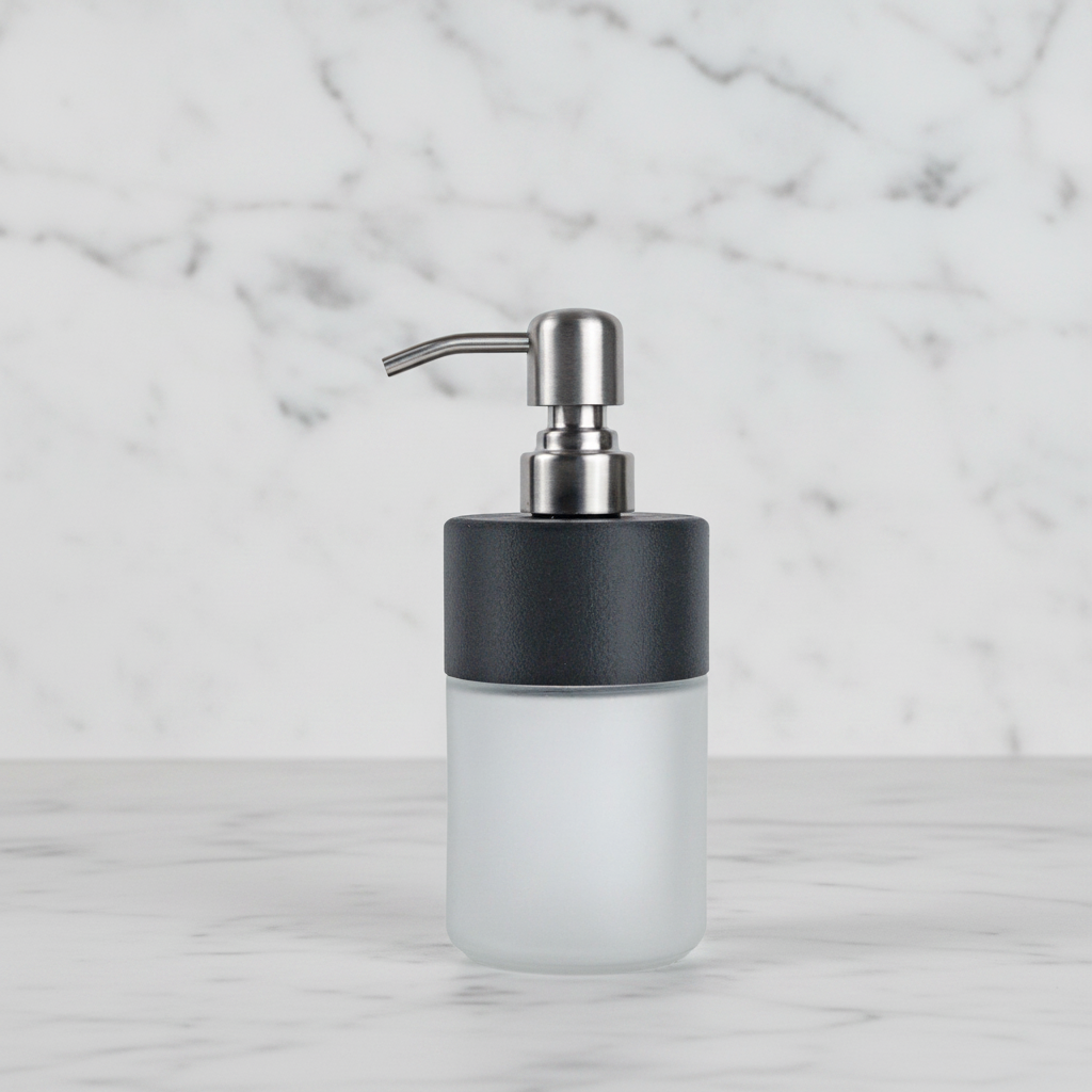 8 oz Frosted Glass Soap Dispenser with Stainless Steel Pump