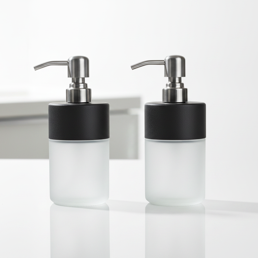 8 oz Frosted Glass Soap Dispenser with Stainless Steel Pump