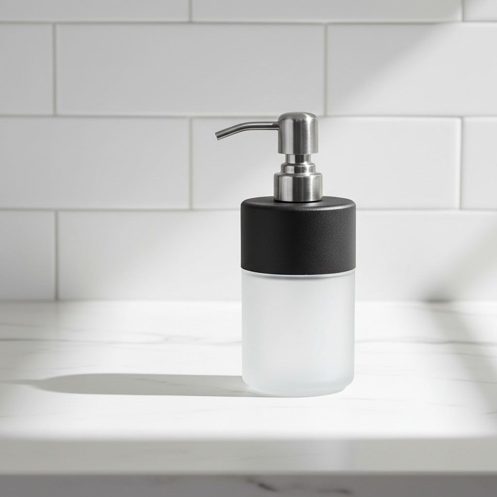 8 oz Frosted Glass Soap Dispenser with Stainless Steel Pump