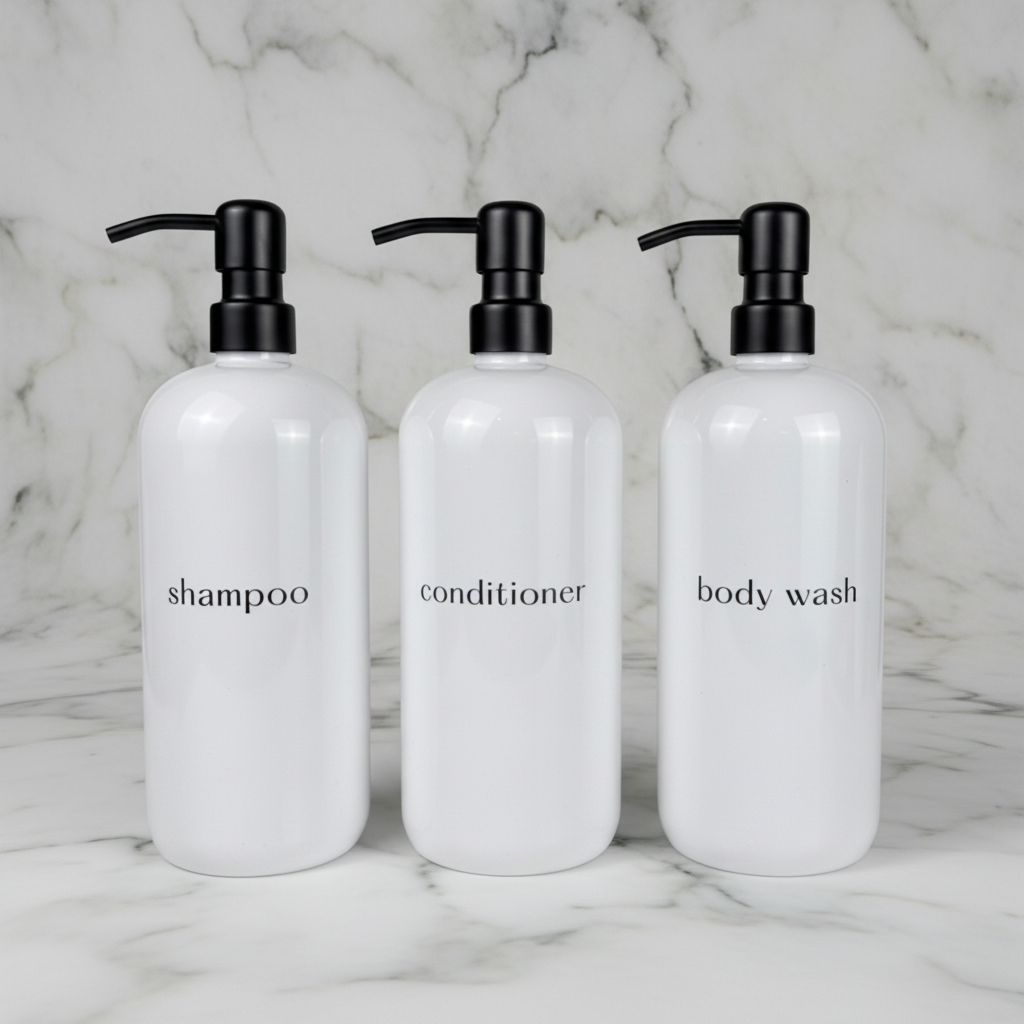 Large 32 oz Shampoo & Conditioner Bottles | Refillable Dispensers With Stainless Steel Pumps