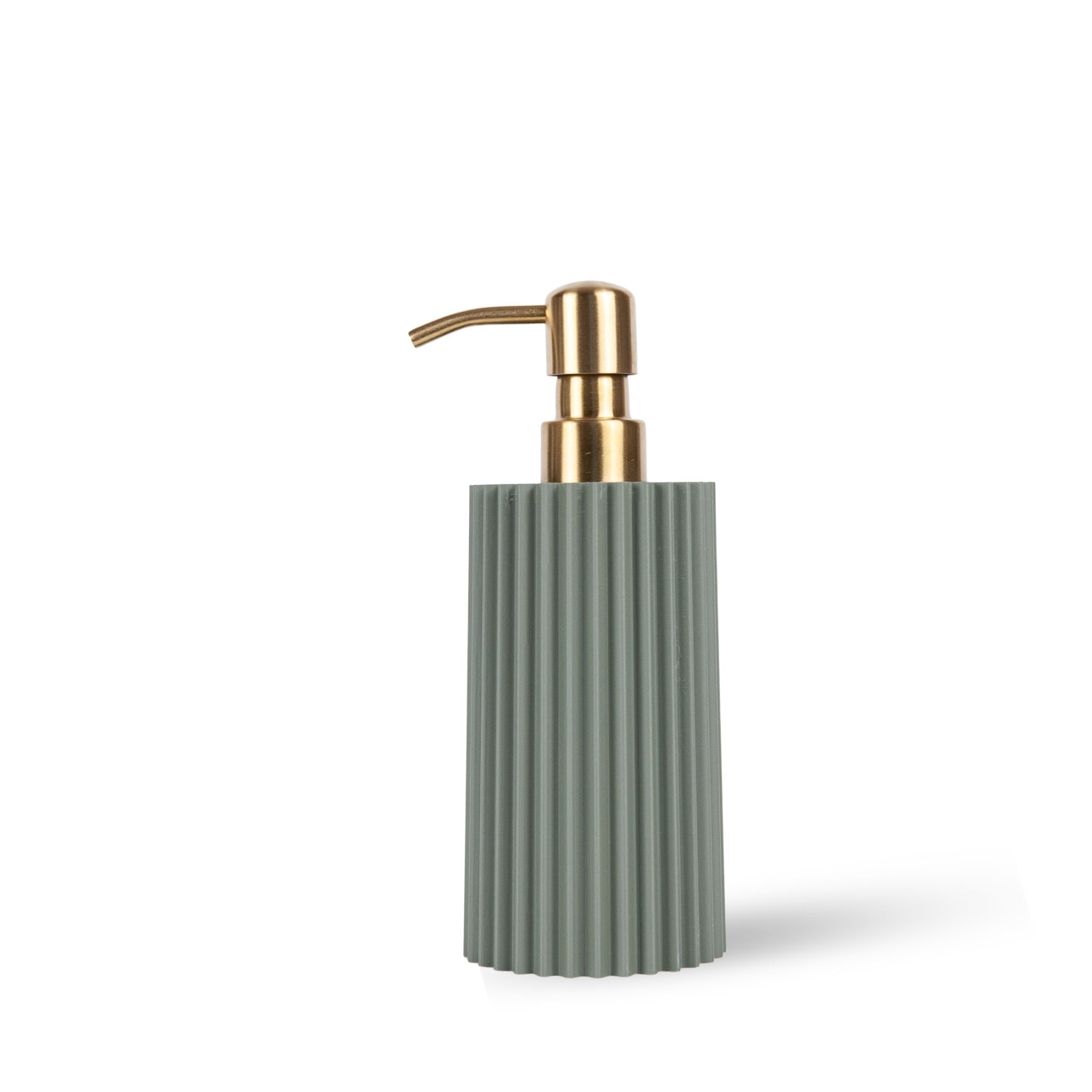 Sage Ribbed Soap Dispensers – 10 oz With Gold Stainless Steel Pump