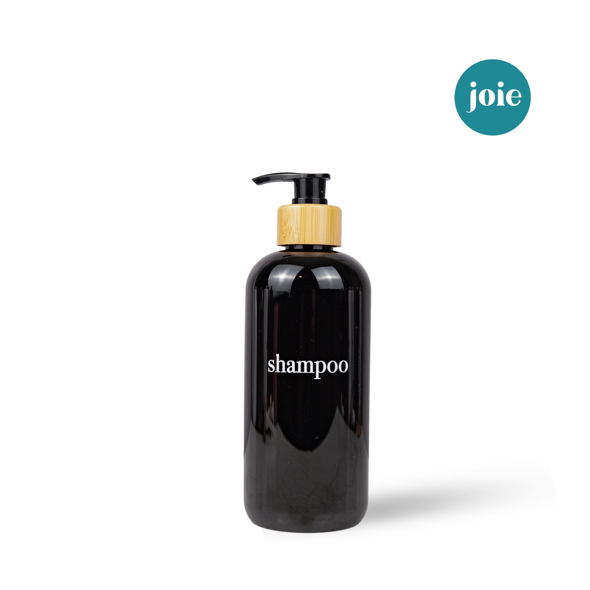 Black Shampoo Dispenser Sets | Shower-Safe, Sturdy Plastic | Stainless Steel, Bamboo or Plastic Pumps