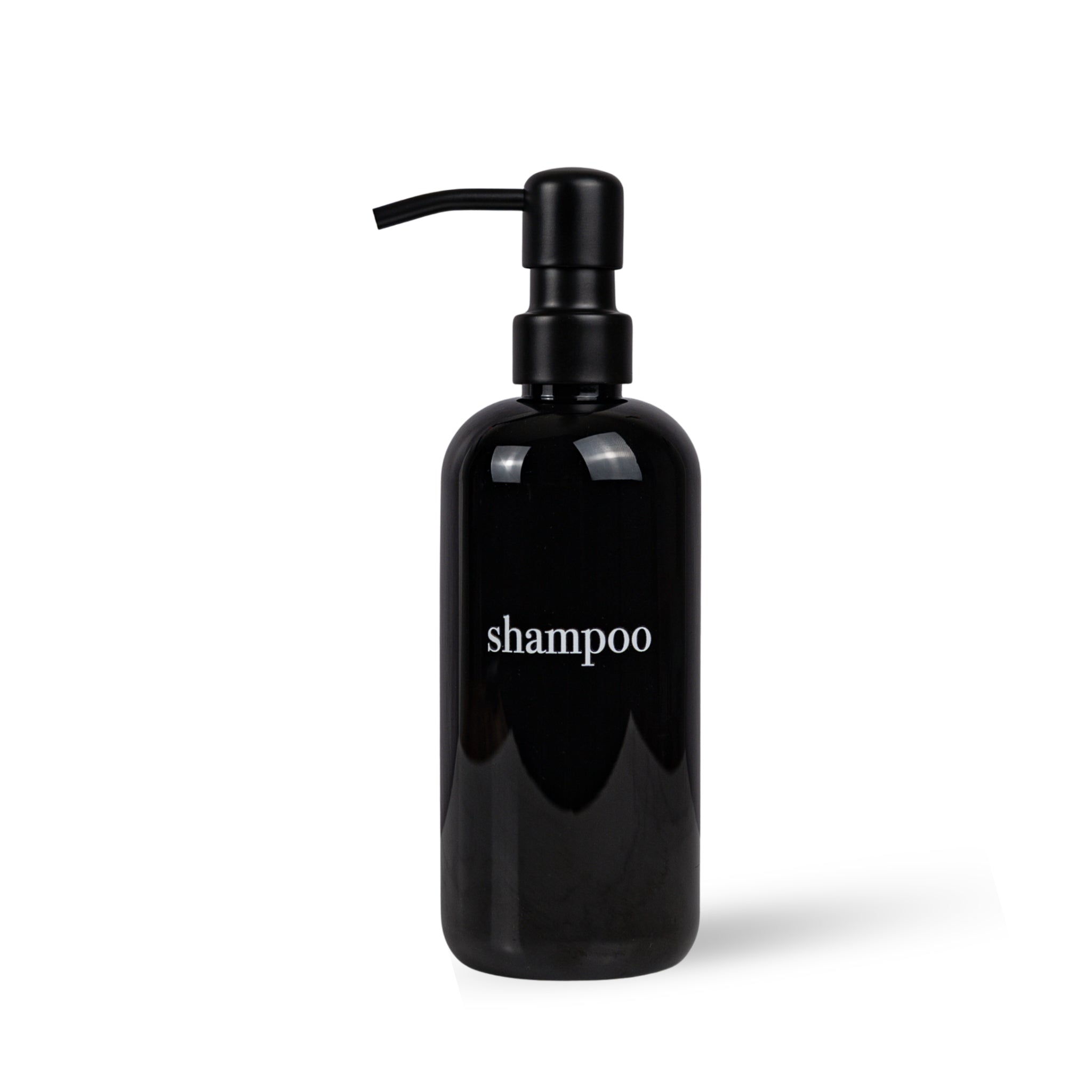 Black Shampoo Dispenser Sets | Shower-Safe, Sturdy Plastic | Stainless Steel, Bamboo or Plastic Pumps