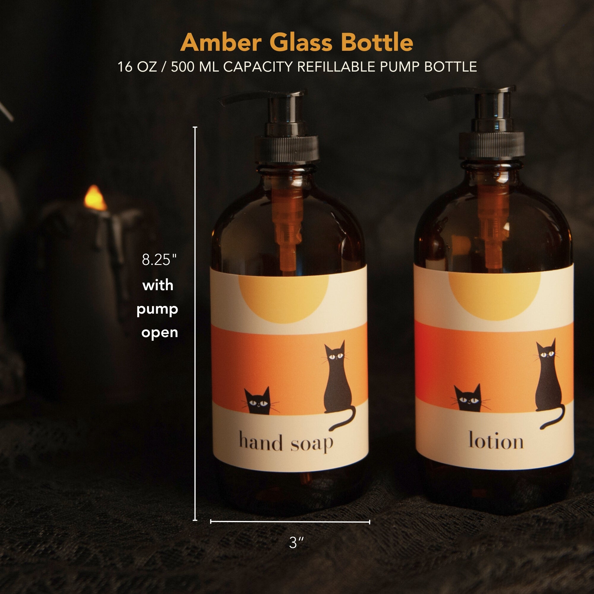Halloween Amber Hands Set - Scaredy Cats Hand Soap, Lotion - Glass or Thick Plastic