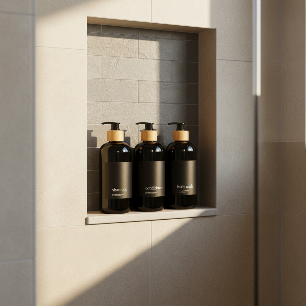 Manhattan Collection Black Minimalist Shower and Soap Dispenser Bottles
