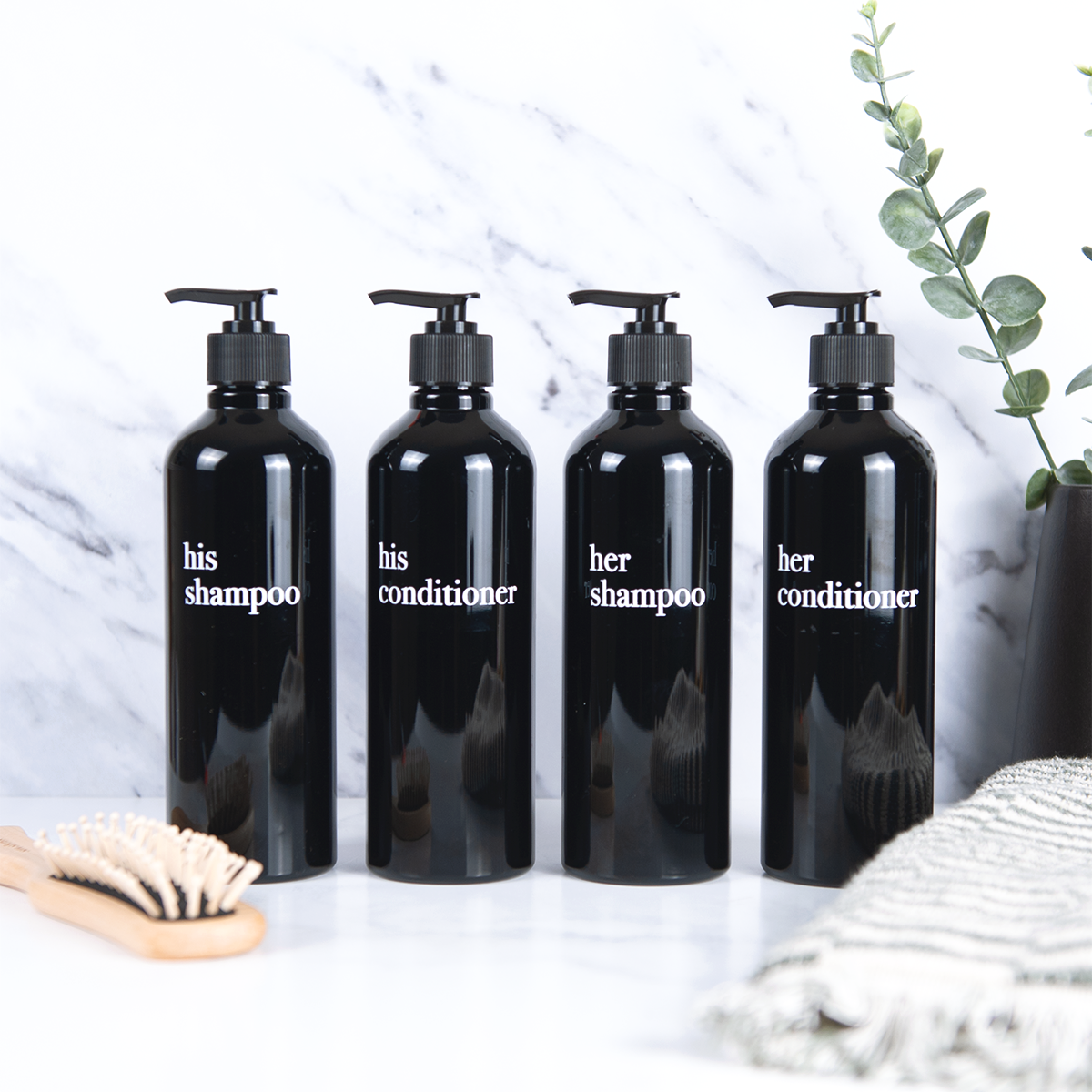 Black Slim Refillable Dispenser - Eco-Friendly, Refillable Bottle Set With Bamboo or Plastic Pumps