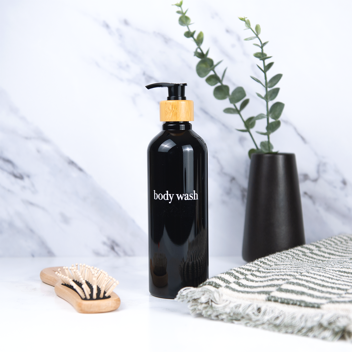 Black Slim Refillable Dispenser - Eco-Friendly, Refillable Bottle Set With Bamboo or Plastic Pumps