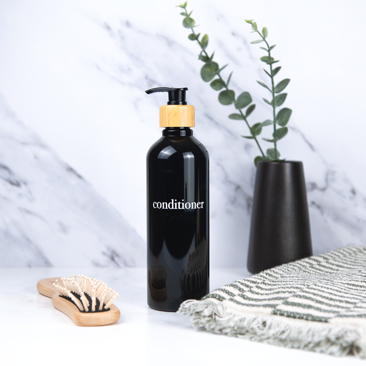 Black Slim Refillable Dispenser - Eco-Friendly, Refillable Bottle Set With Bamboo or Plastic Pumps