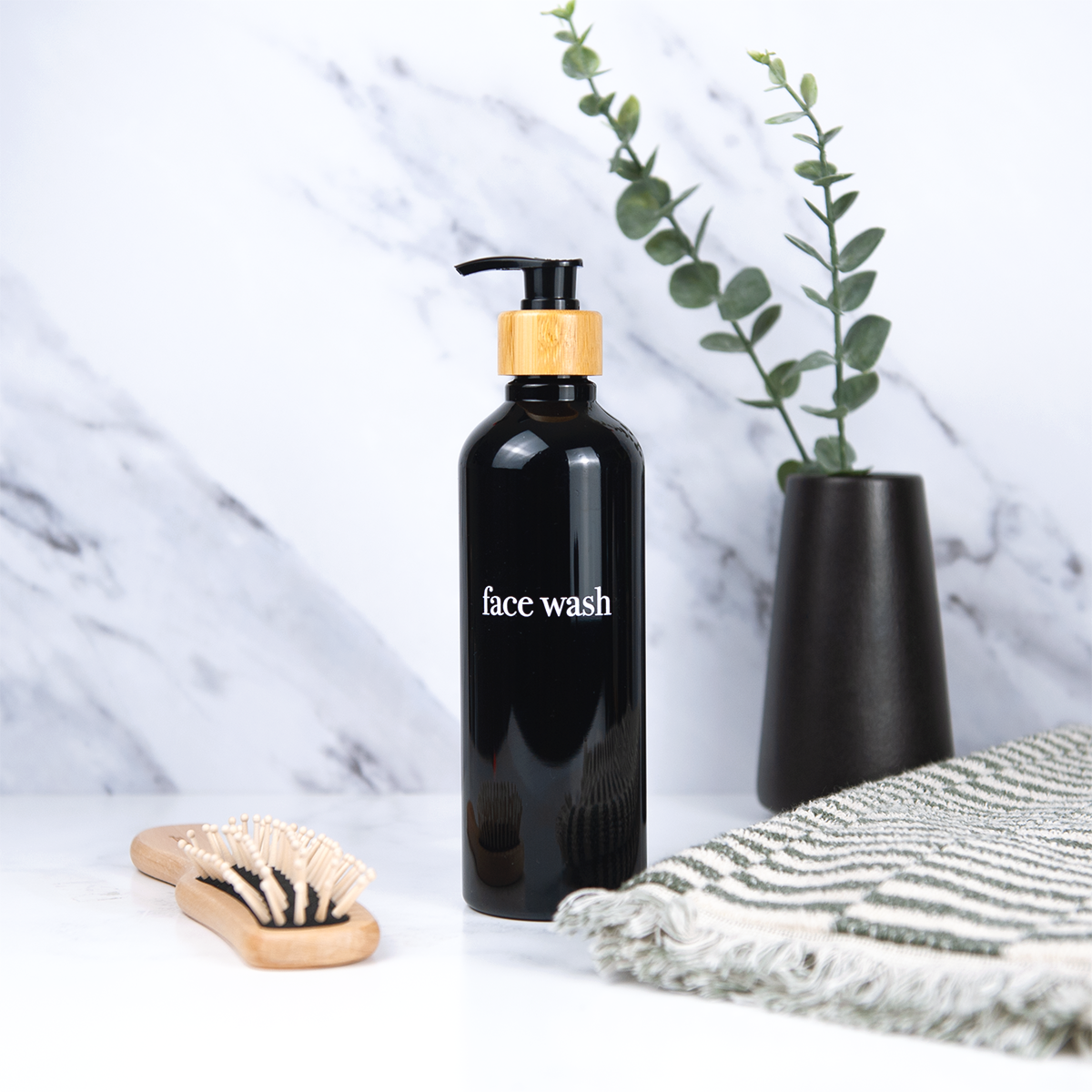 Black Slim Refillable Dispenser - Eco-Friendly, Refillable Bottle Set With Bamboo or Plastic Pumps
