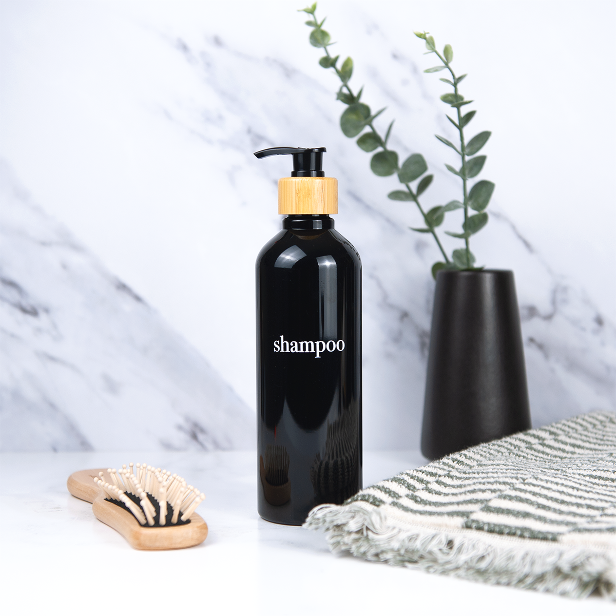 Black Slim Refillable Dispenser - Eco-Friendly, Refillable Bottle Set With Bamboo or Plastic Pumps