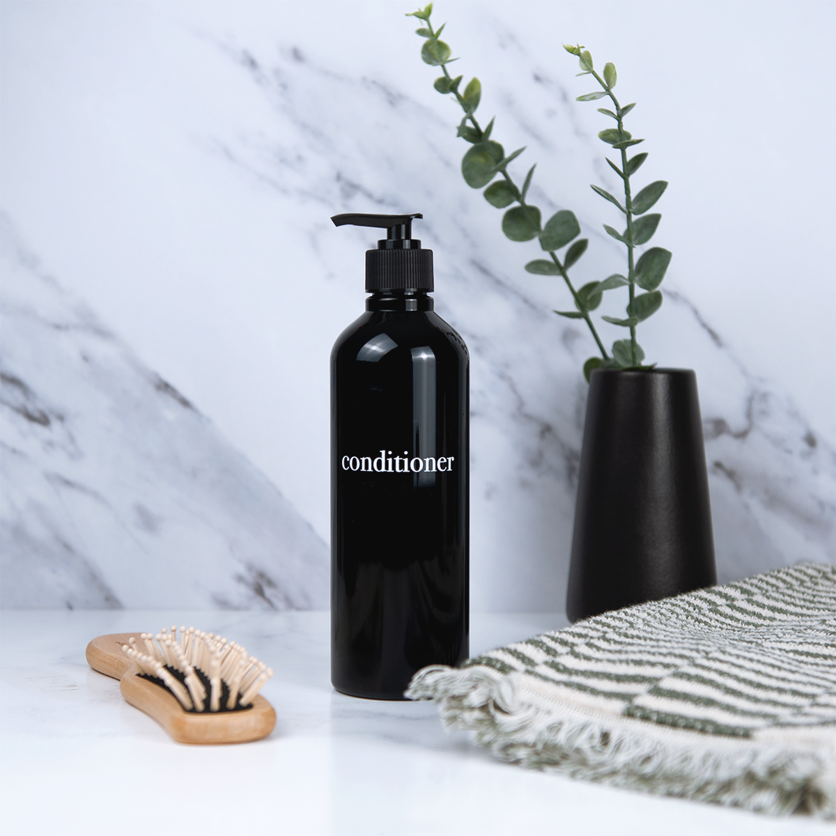 Black Slim Refillable Dispenser - Eco-Friendly, Refillable Bottle Set With Bamboo or Plastic Pumps