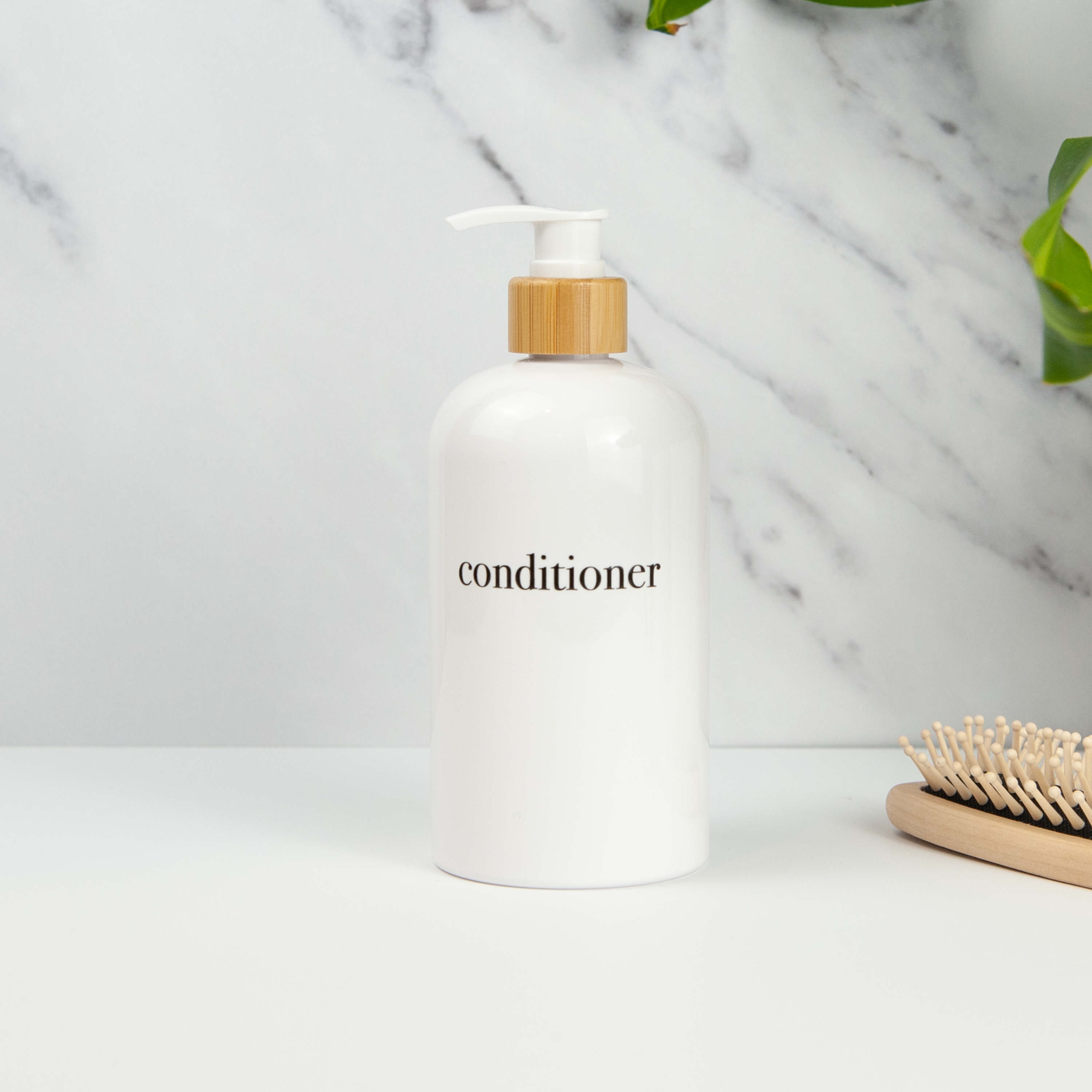 minimalist white shower and soap dispenser sets with bamboo or plastic pumps