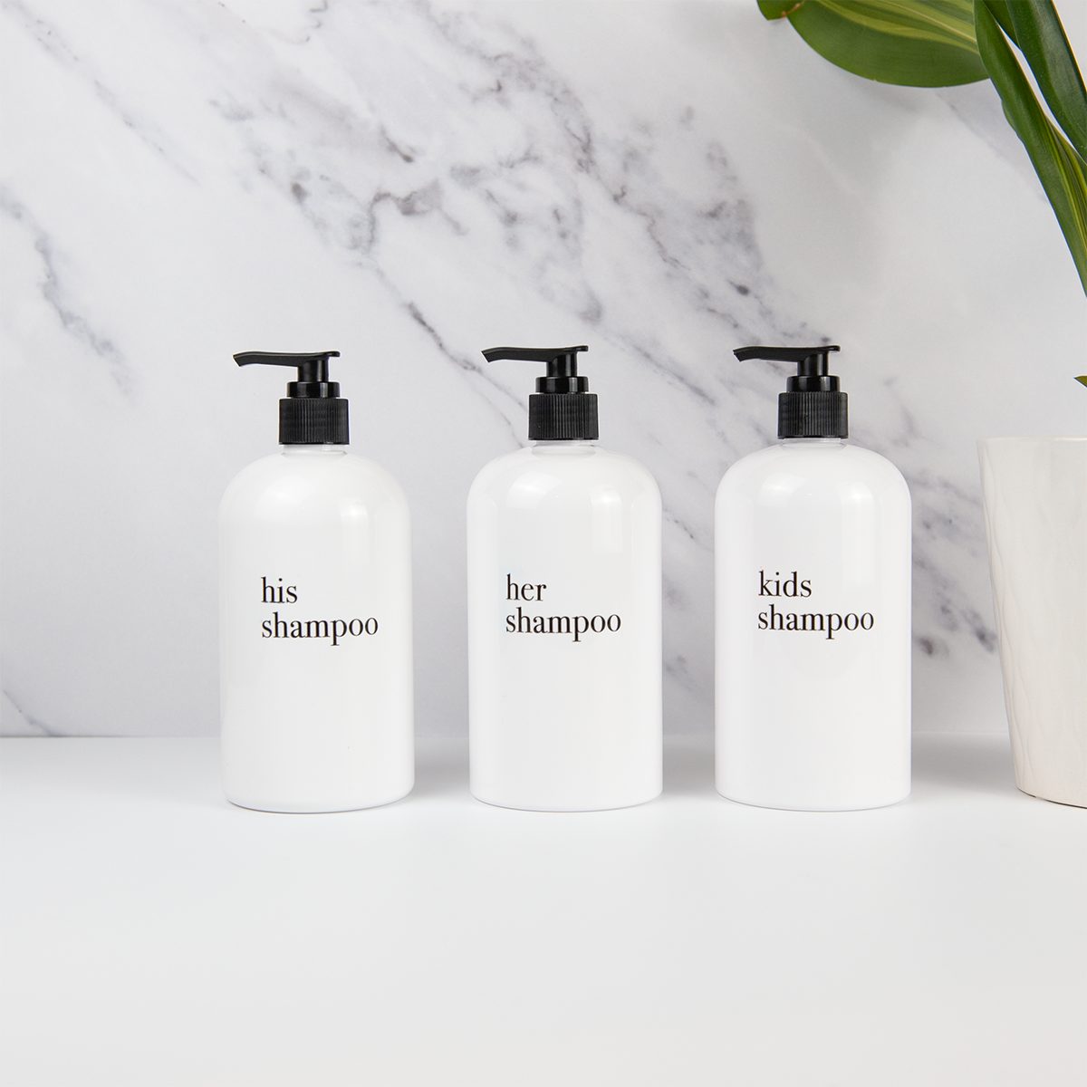 minimalist white shower and soap dispenser sets with bamboo or plastic pumps