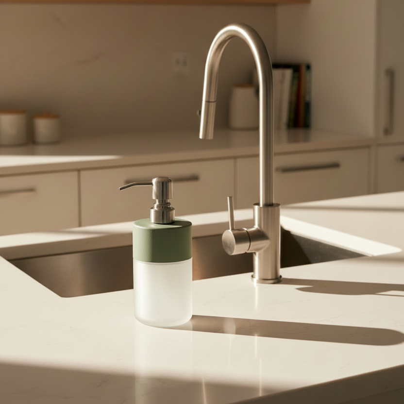 Soap Dispenser – 8 oz Colorful Pastel | Frosted Glass Bottom & Stainless Steel Nickel Pump