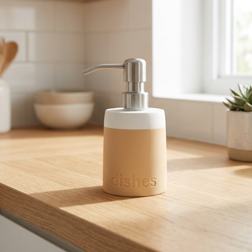 Soap Dispenser – Pastel Covers Debossed Labeling | 8 oz Glass Insert | Stainless Steel Pump