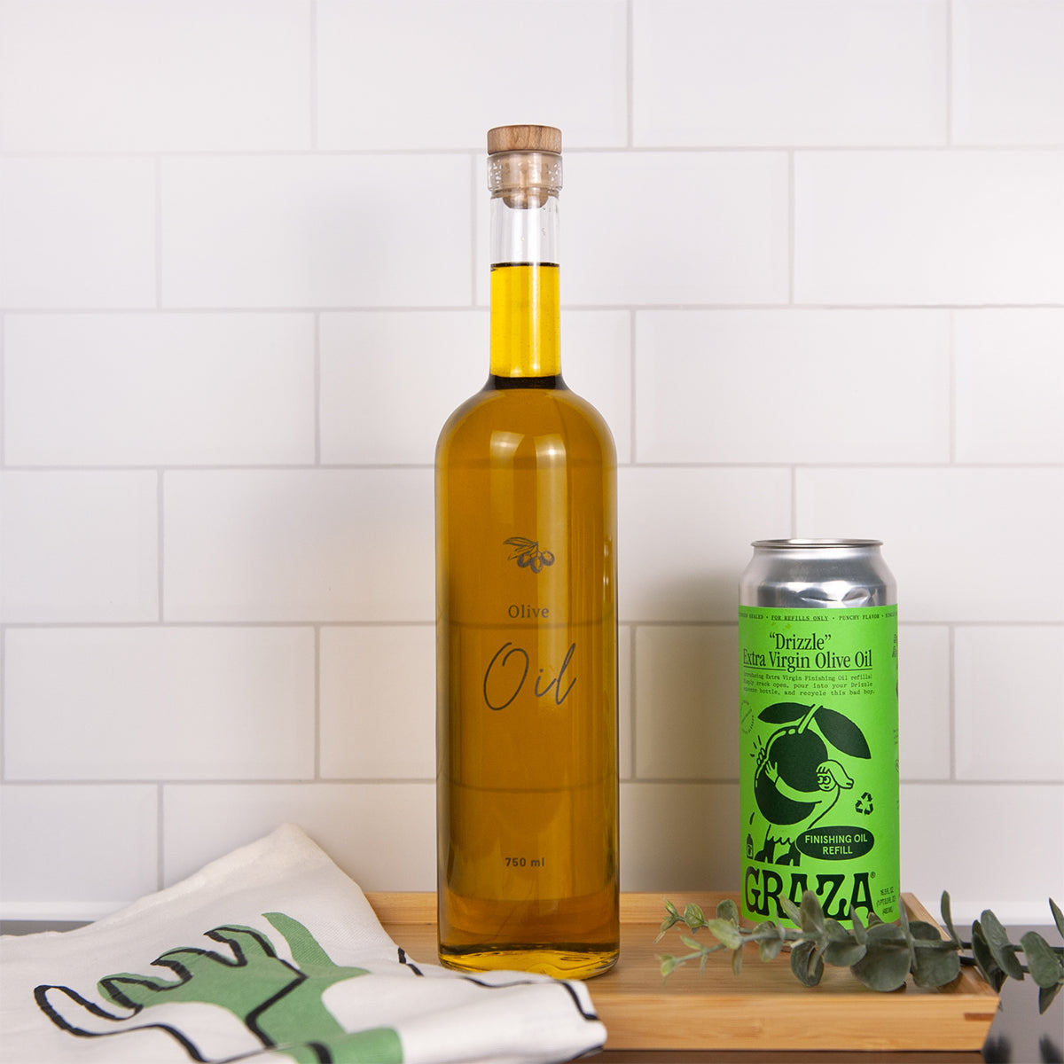 Olive Oil Pour Bottle | Clear Glass Engraved Design