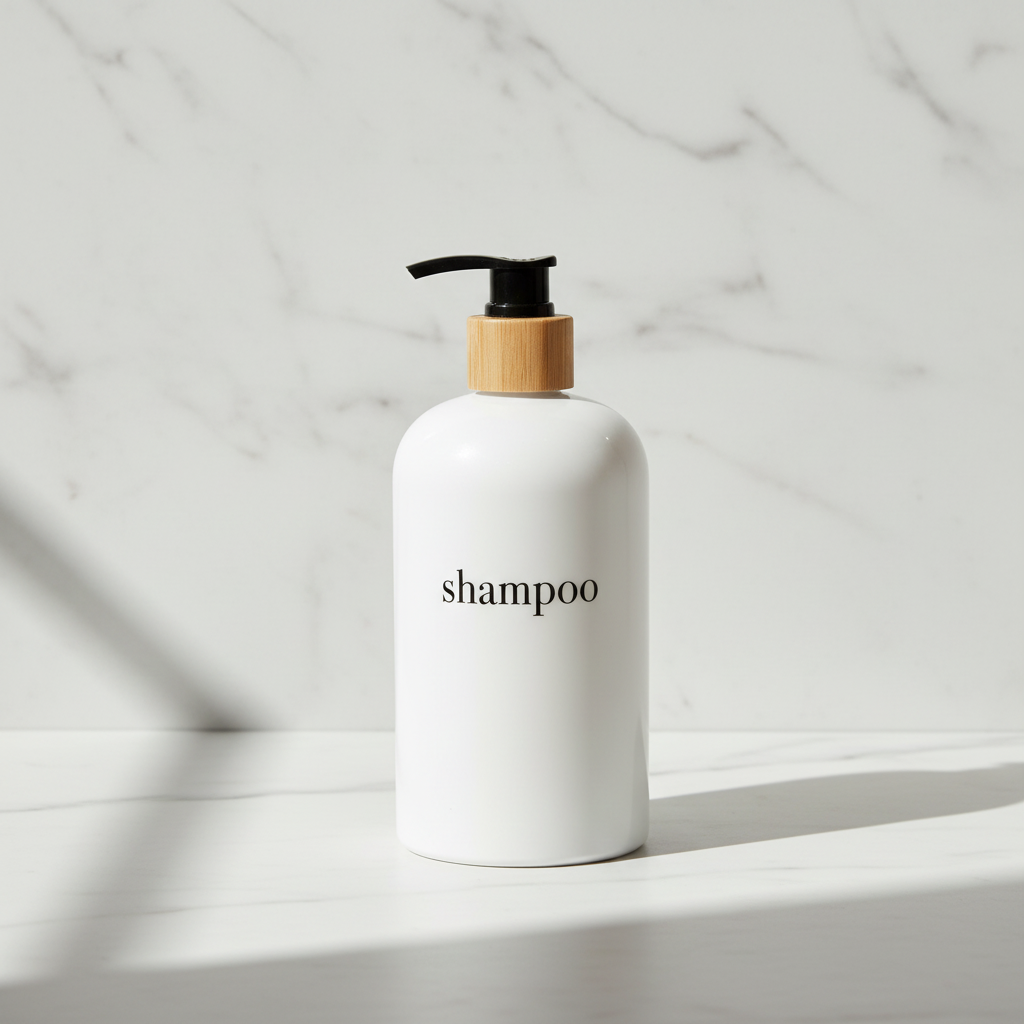 shampoo dispenser bottle with a marble background