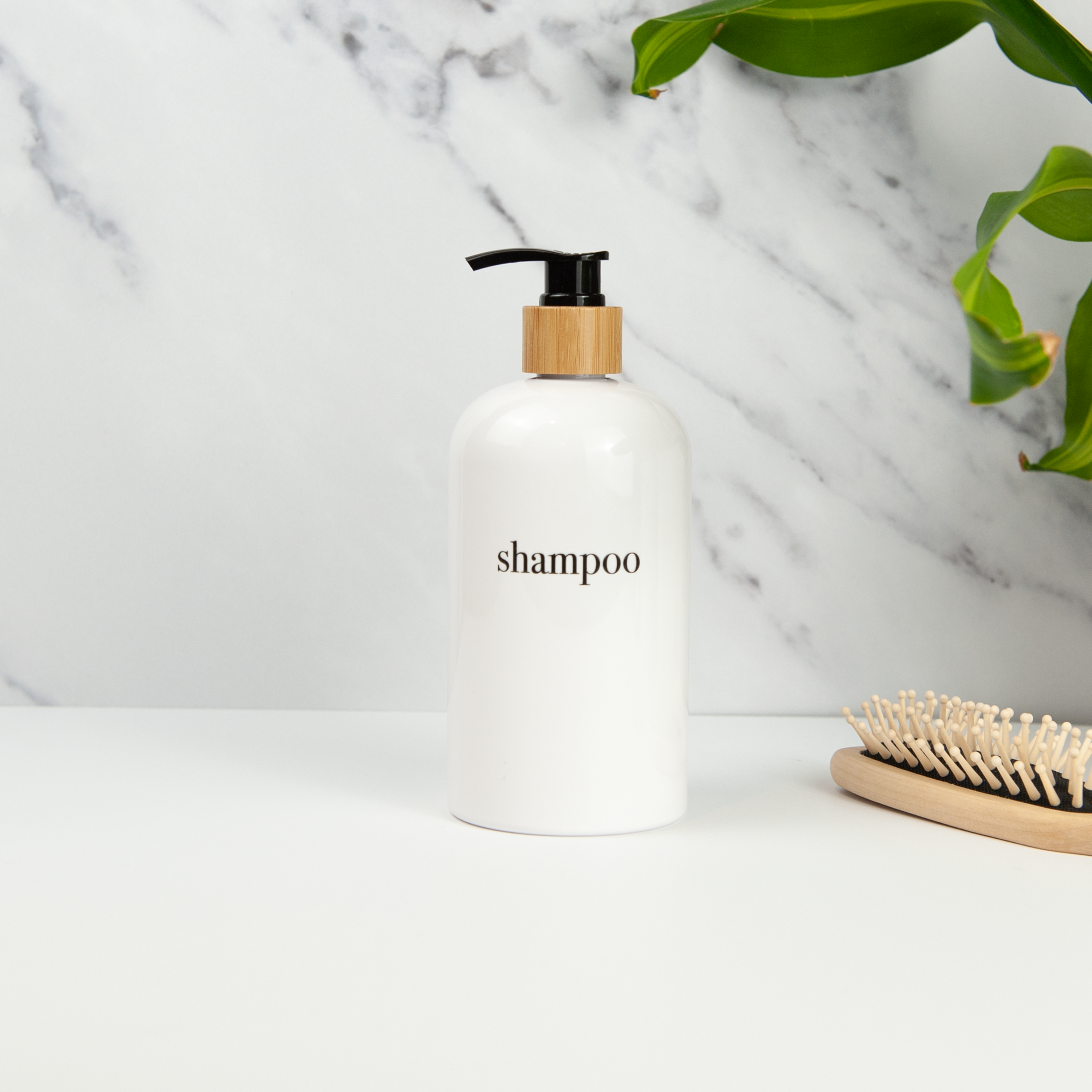 minimalist white shower and soap dispenser sets with bamboo or plastic pumps