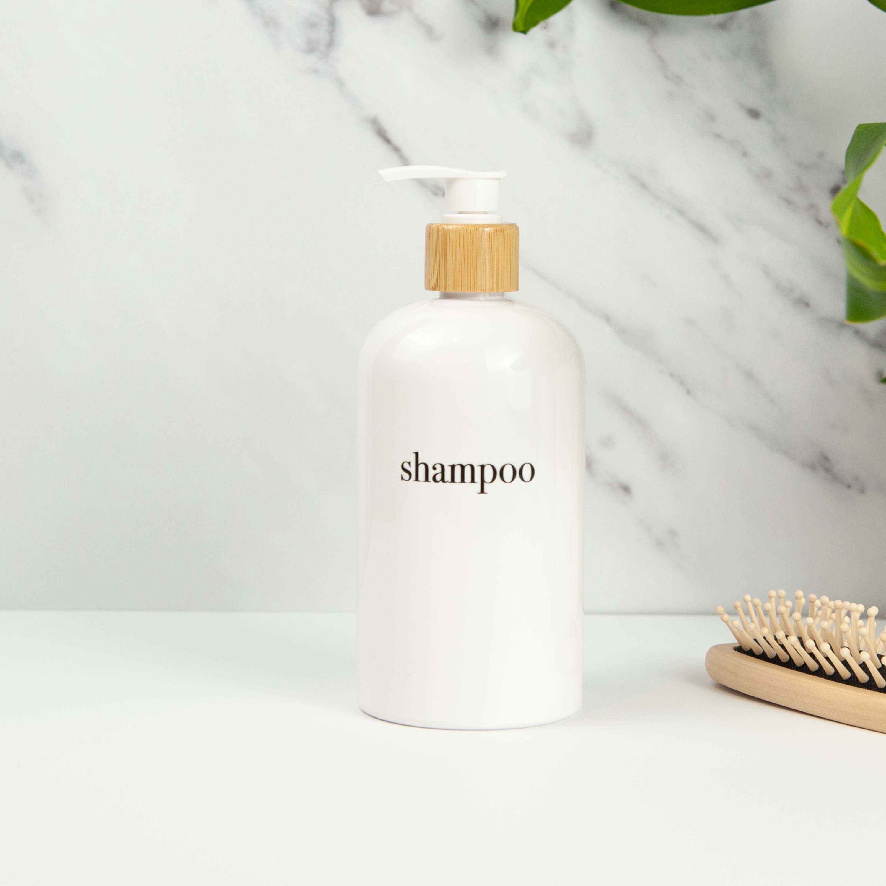 minimalist white shower and soap dispenser sets with bamboo or plastic pumps