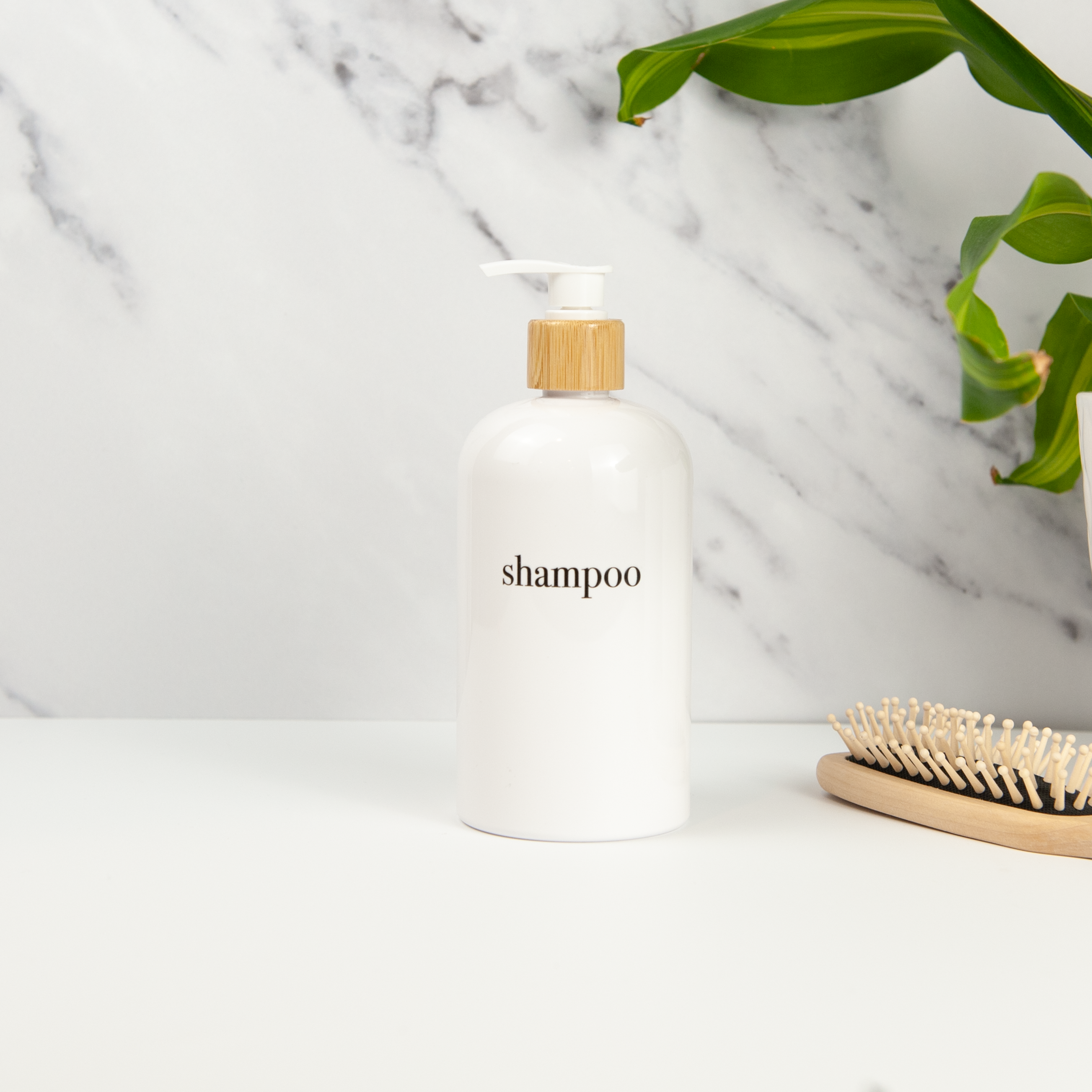 minimalist white shower and soap dispenser sets with bamboo or plastic pumps