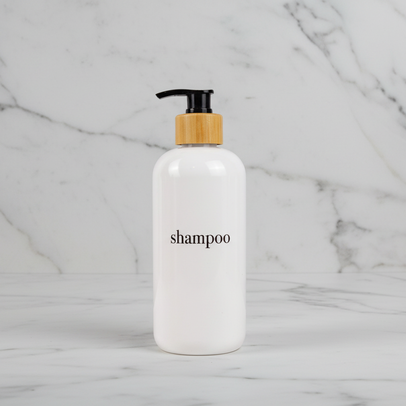 Shampoo & Conditioner Bottle Sets - Refillable | White Dispensers | Bamboo or Plastic Tops