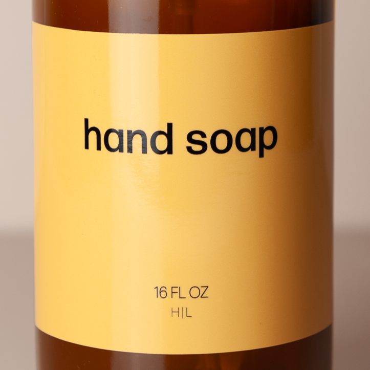 Copacabana Hand Care Set - Amber Glass Soap & Lotion Dispensers with Pastel Labels