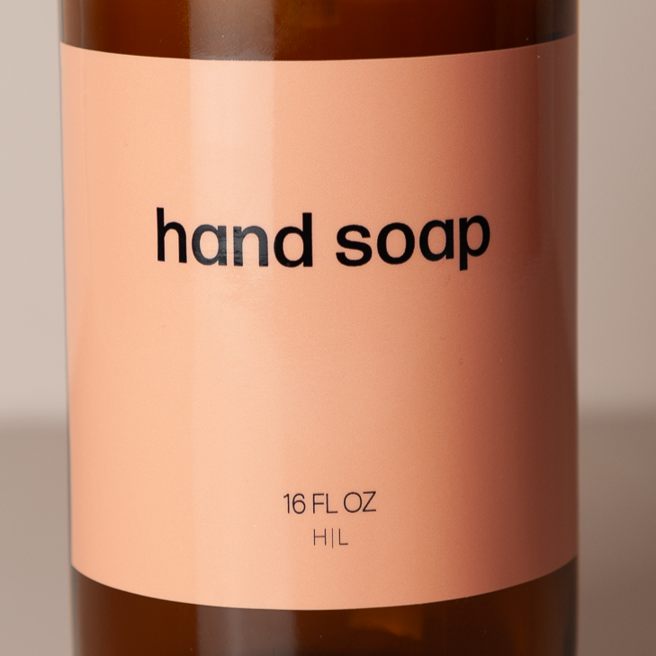 Copacabana Hand Care Set - Amber Glass Soap & Lotion Dispensers with Pastel Labels