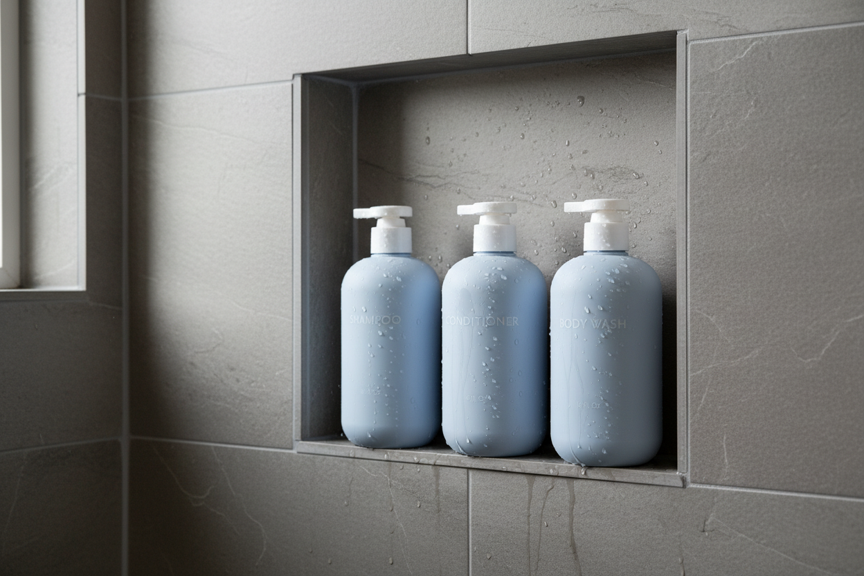 Waimea Collection Blue Shower Dispensers, Set of 3 (Shampoo, Conditioner, Body Wash) Steel Pumps