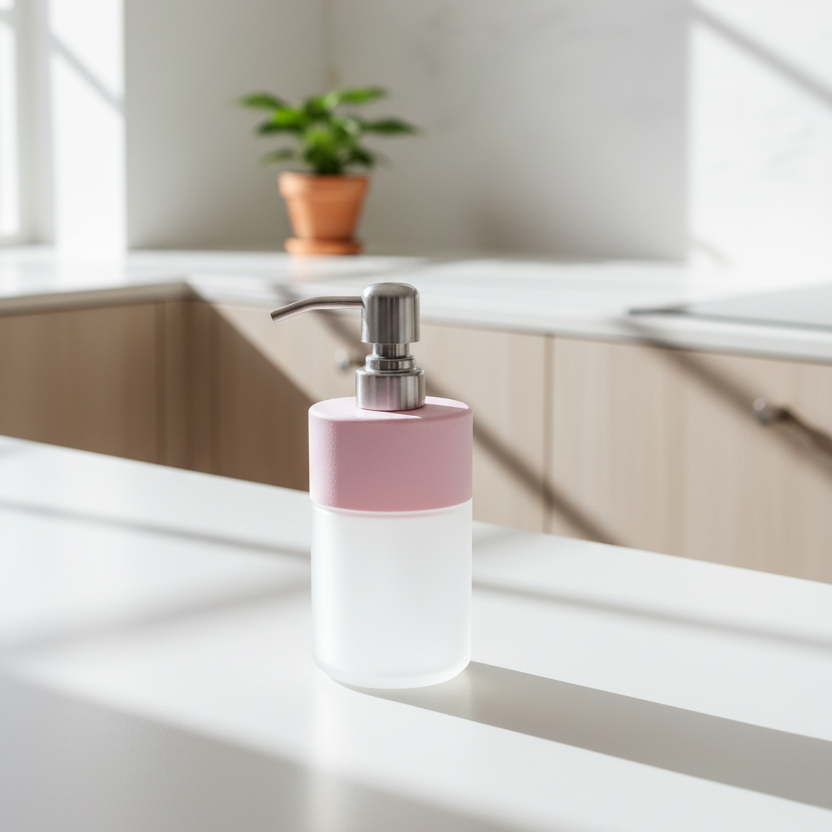 Soap Dispenser –  8 oz Pastel  | Frosted Glass Bottom & Stainless Steel Nickel Pump