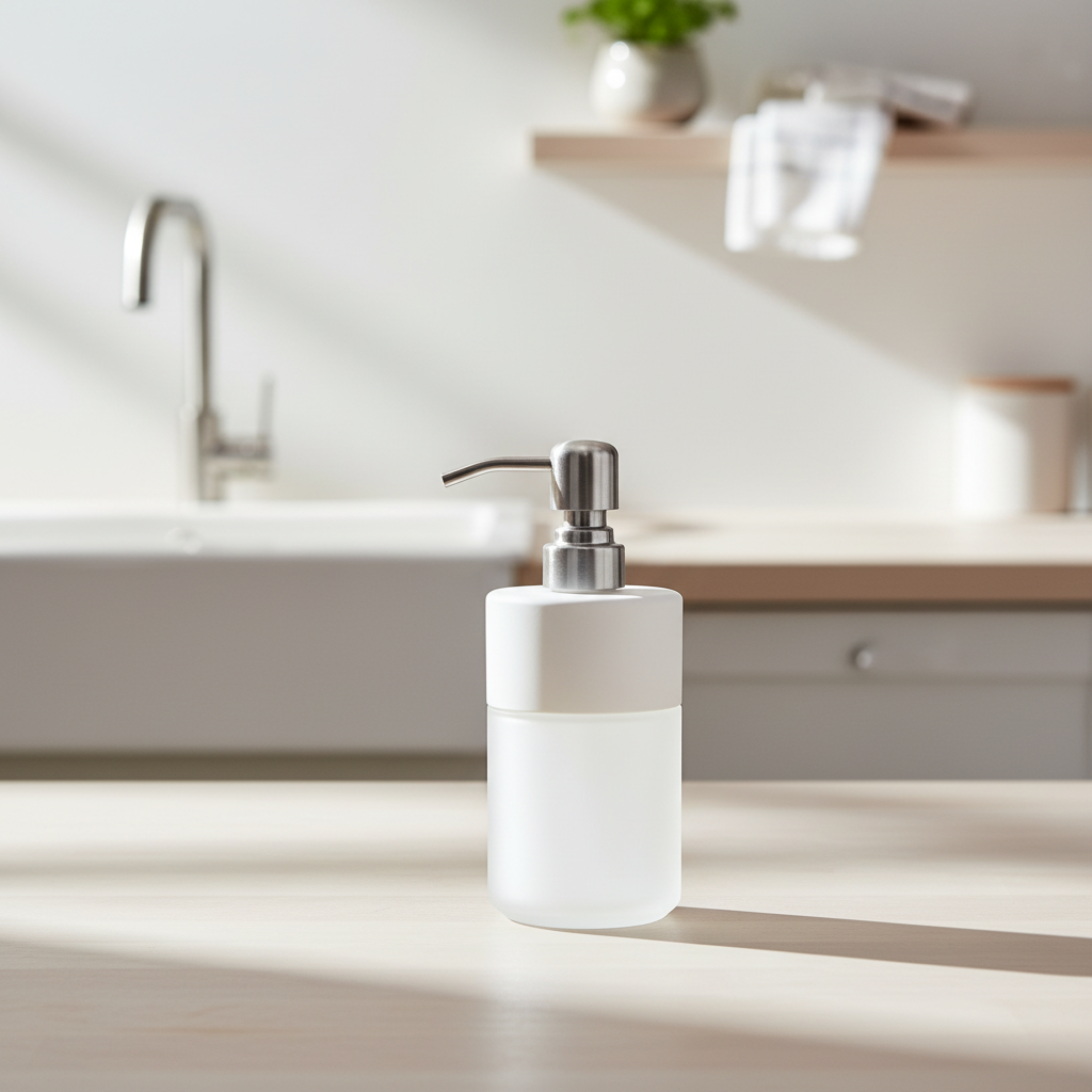 Soap Dispenser –  8 oz Pastel  | Frosted Glass Bottom & Stainless Steel Nickel Pump