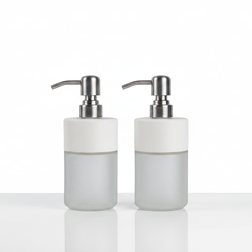 8 oz Frosted Glass Soap Dispenser with Stainless Steel Pump