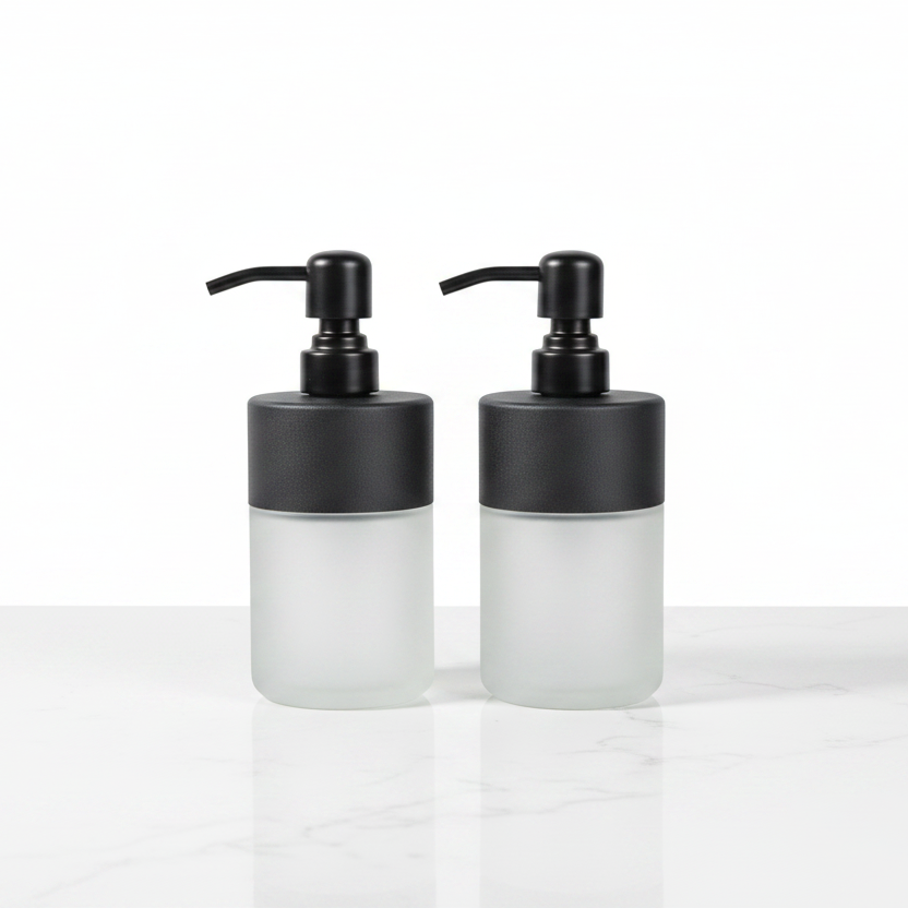 8 oz Frosted Glass Soap Dispenser with Stainless Steel Pump