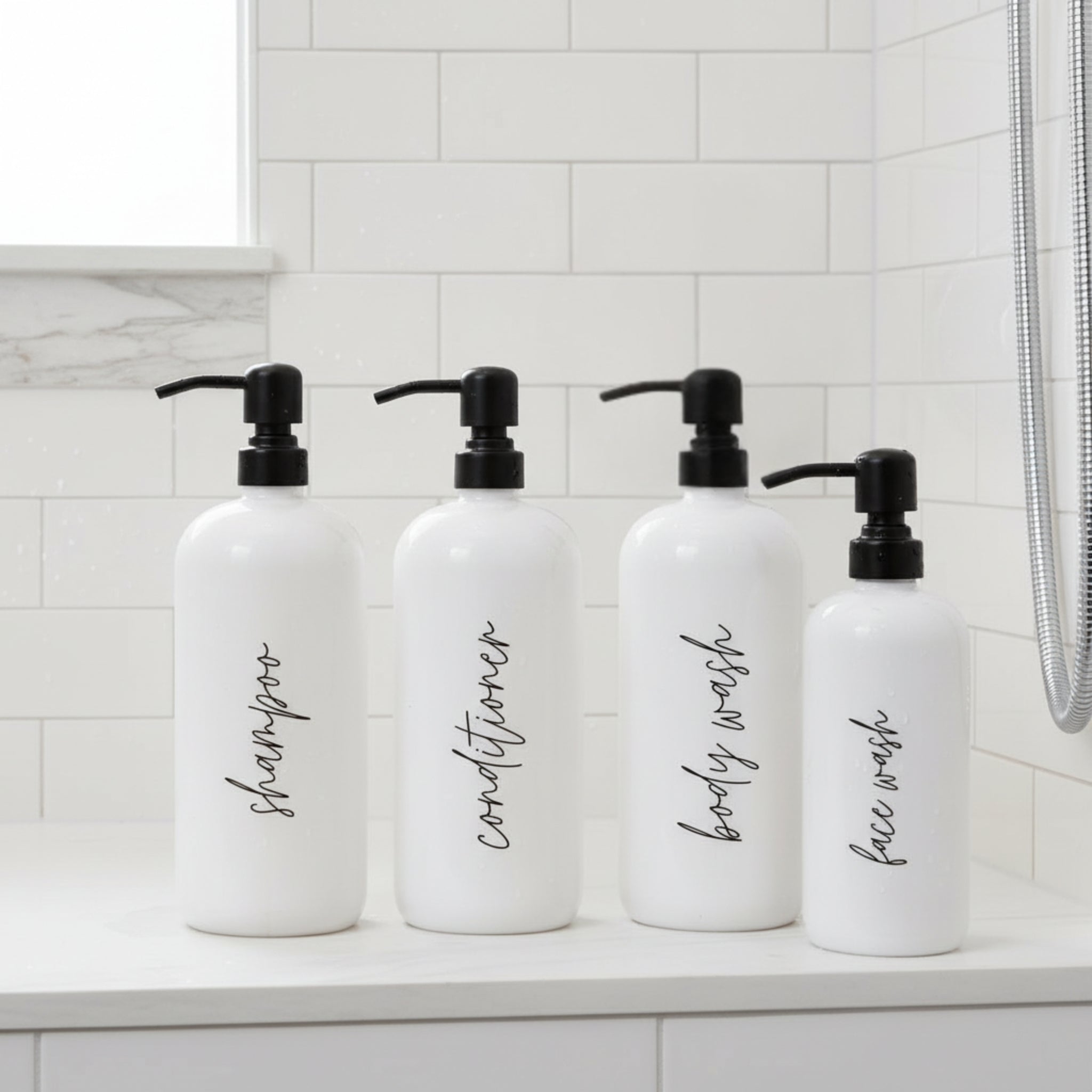 Large 32 oz Shampoo & Conditioner Bottles | Refillable With Stainless Steel Pumps