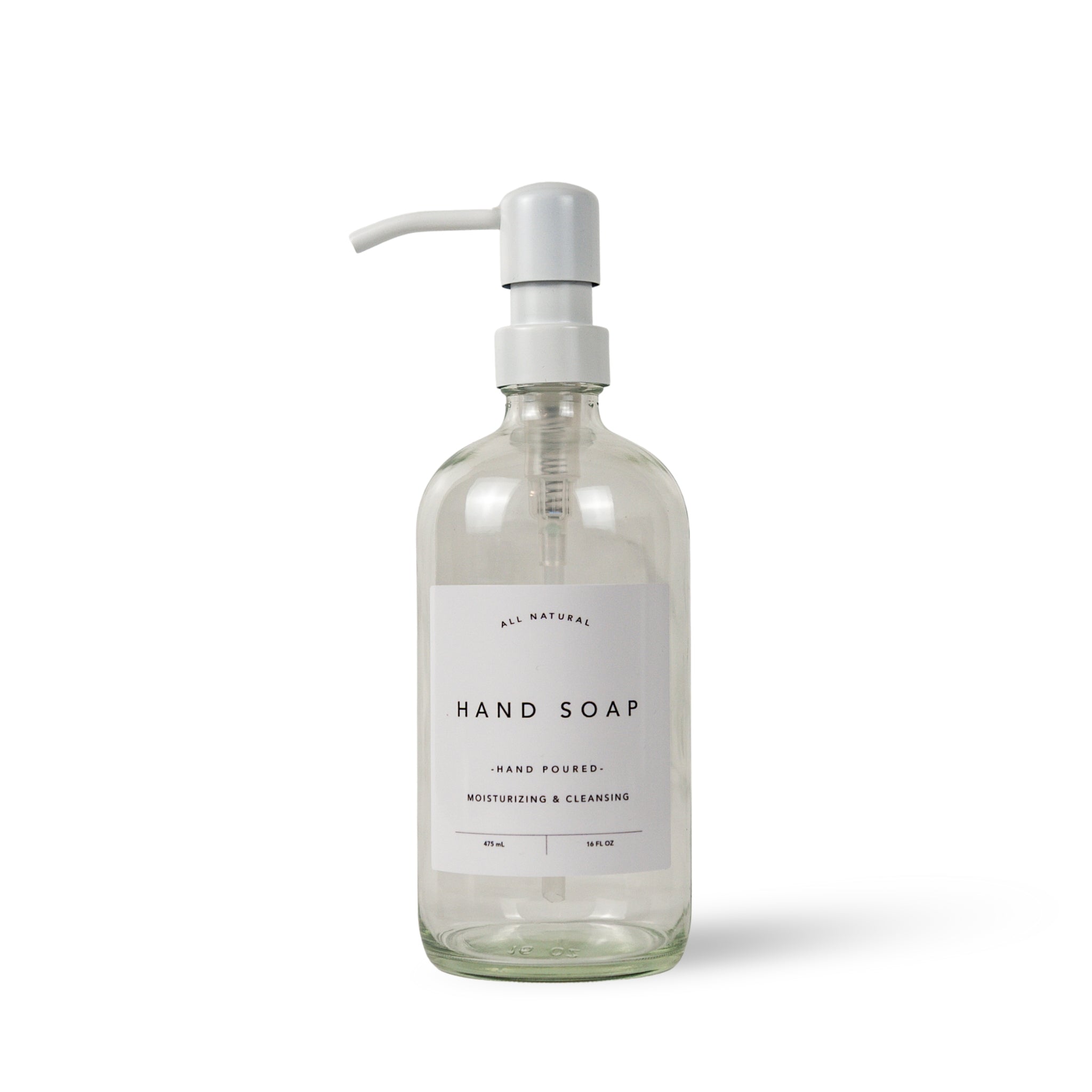 Hand soap bottle with pump on a white background