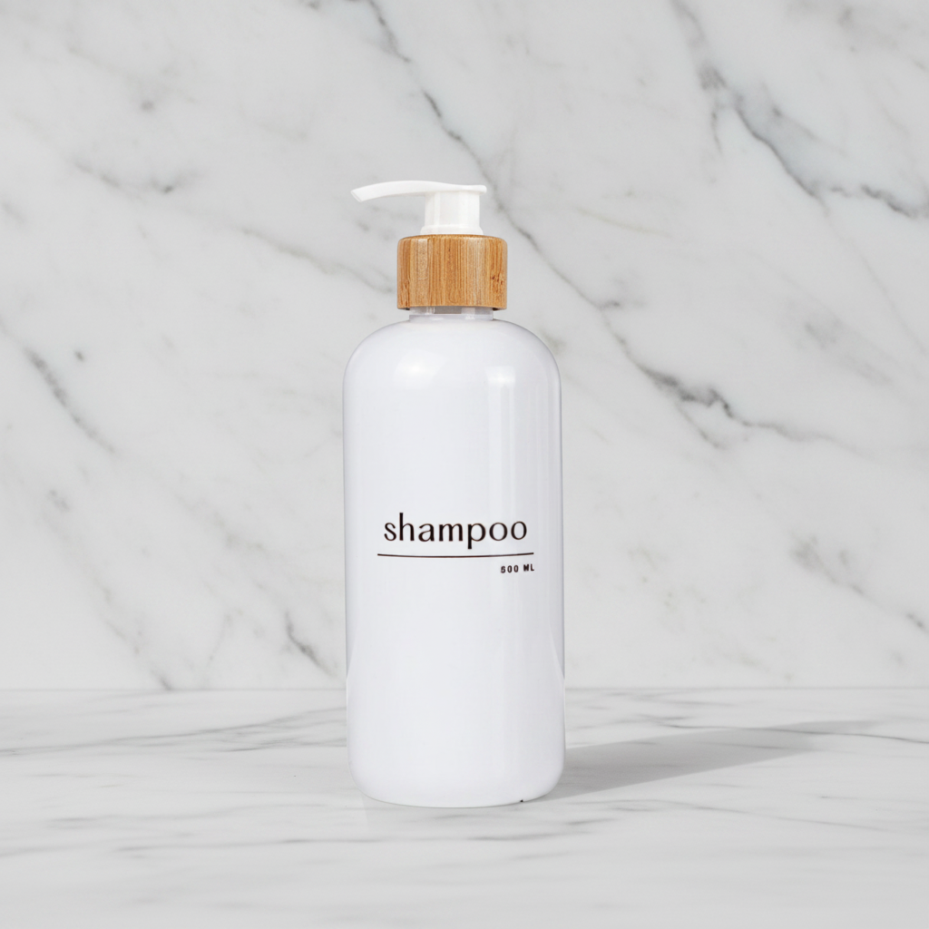 Shampoo & Conditioner Bottle Sets - Refillable | White Dispensers | Bamboo or Plastic Tops