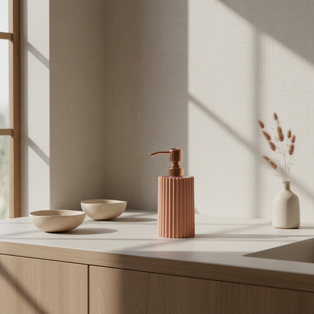 Rose Gold Ribbed Soap Dispenser –  Rose Gold or Gold Stainless Steel Pump | 10 oz