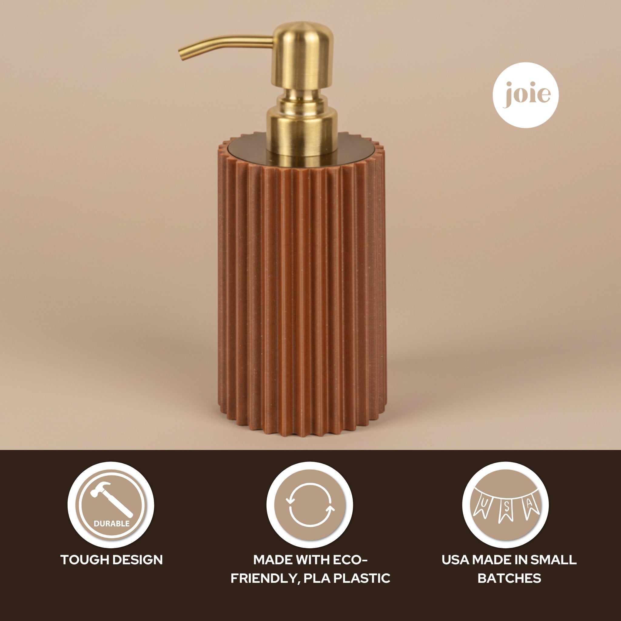 Bronze Espresso Ribbed Soap Dispenser –  10 oz With Gold Stainless Steel Pump