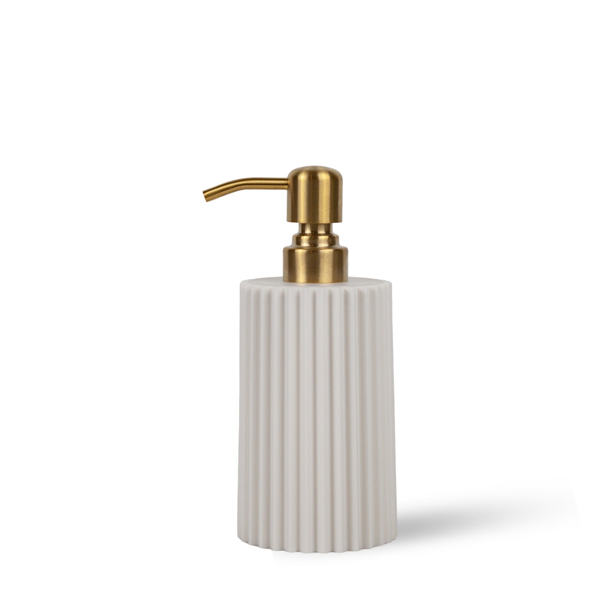 Modern Ribbed Soap Dispenser – 10oz Vanilla White | Gold Pump