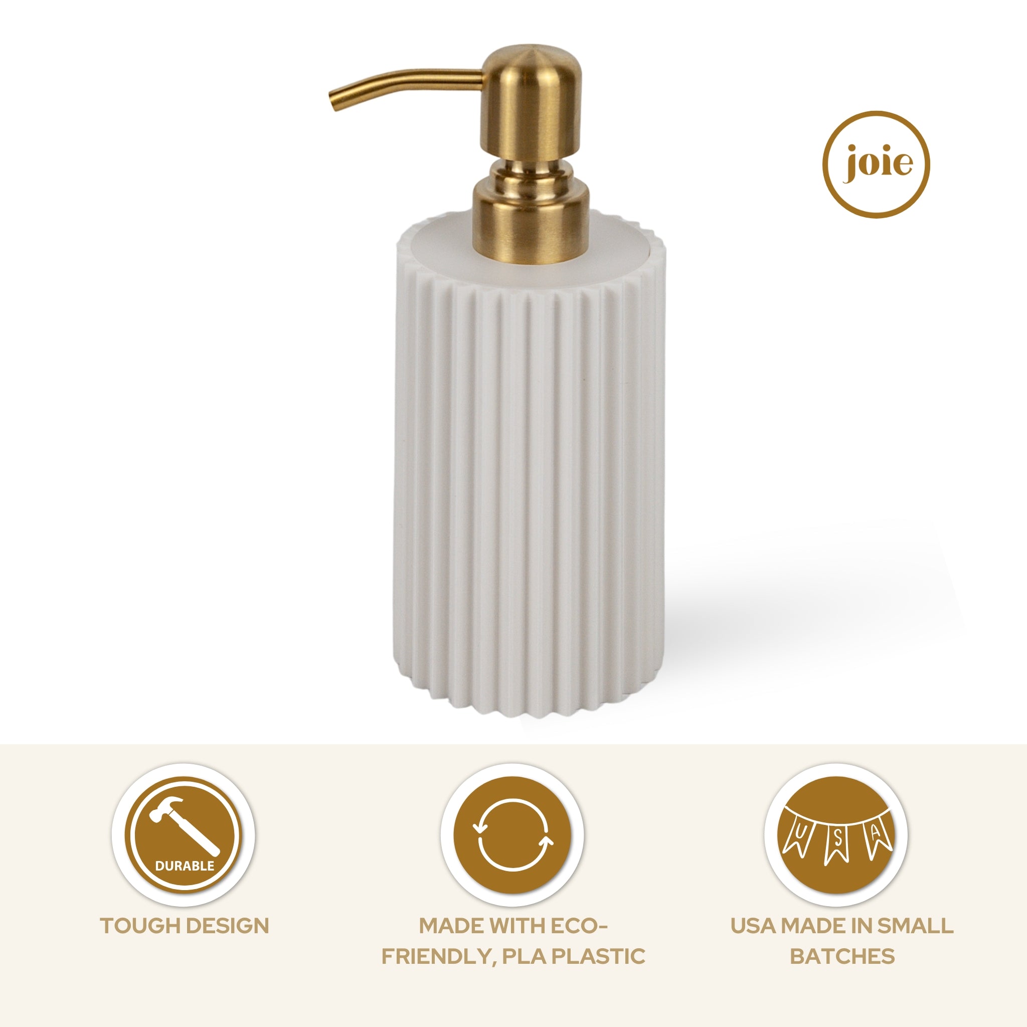 Modern Ribbed Soap Dispenser – 10oz Vanilla White | Gold Pump