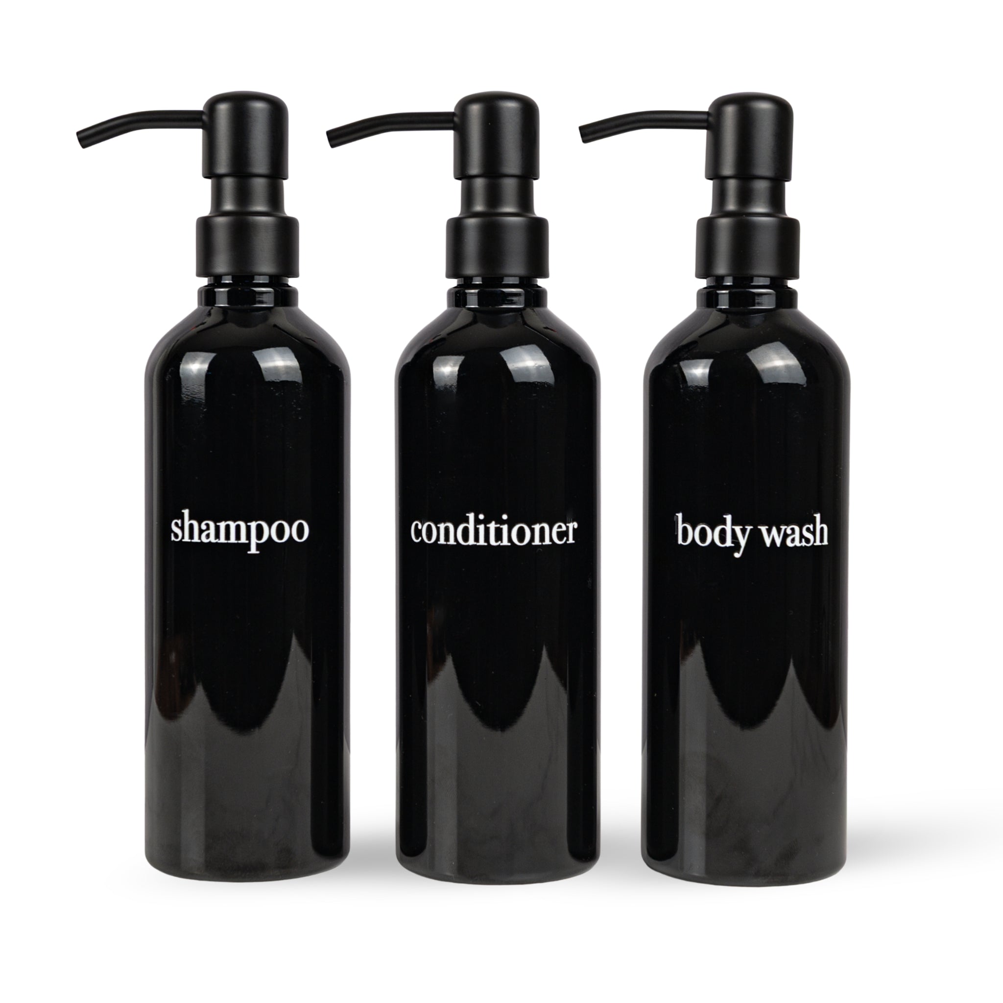 Black Slim Refillable Dispenser - Eco-Friendly, Refillable Bottle Set With Bamboo or Plastic Pumps