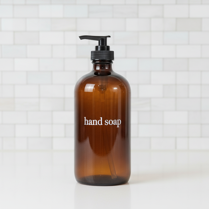 Kitchen Mod Amber Glass Soap Dispenser Bottles - Hand Soap, Dish Soap, Lotion