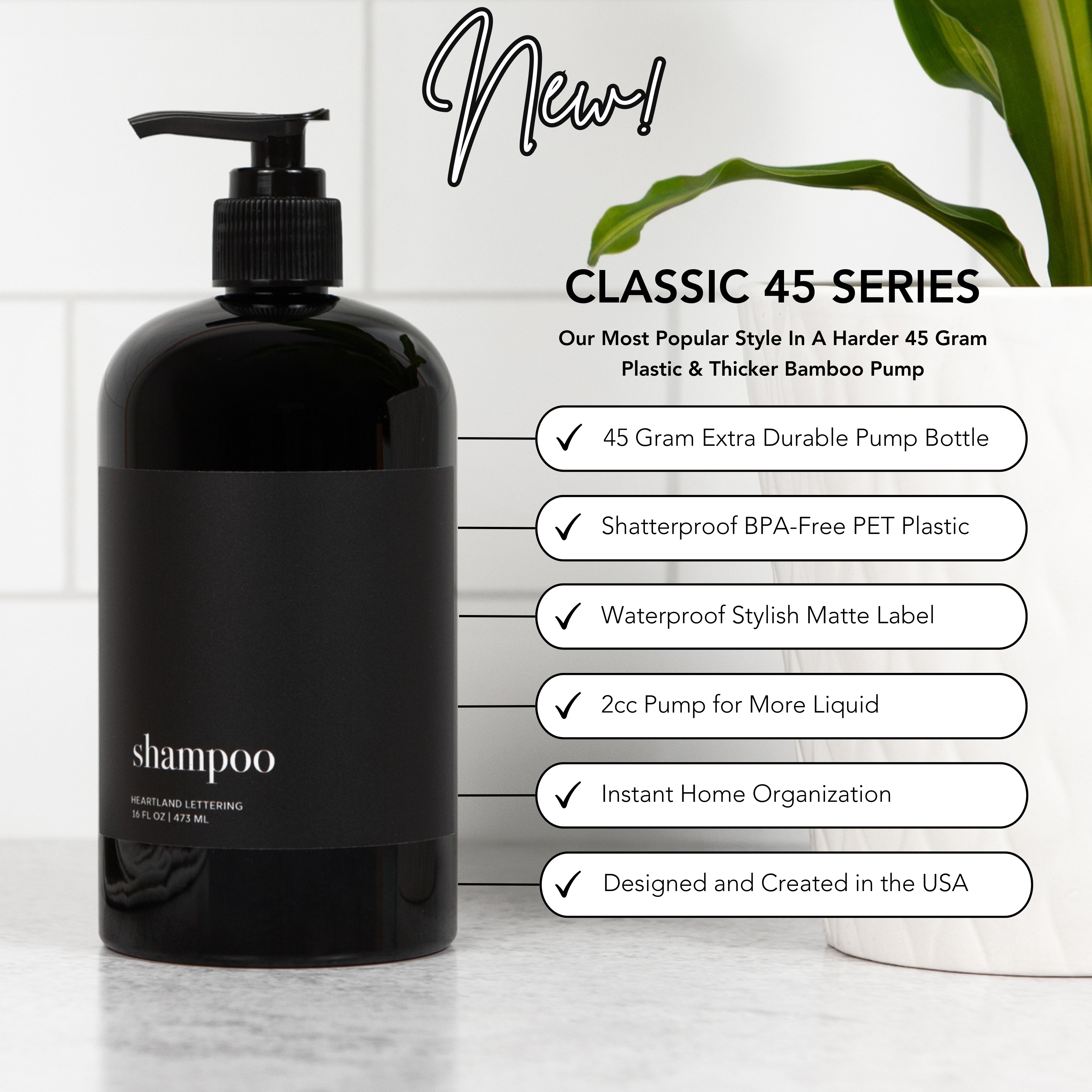 Manhattan Collection Black Minimalist Shower and Soap Dispenser Bottles