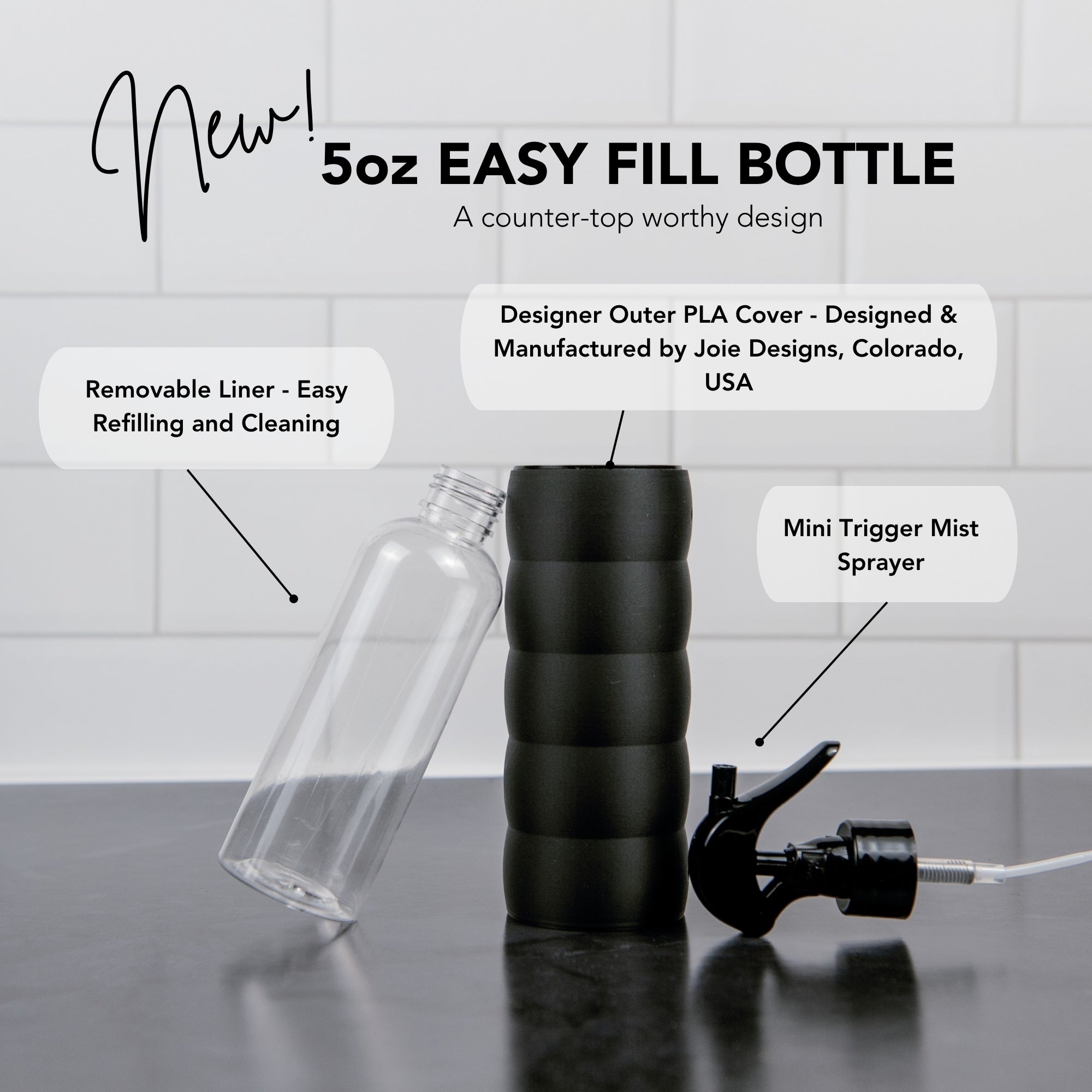 Matte Spray Bottle Modern Design – 5 oz counter top bottle (Black, Cream or Blue Marble)