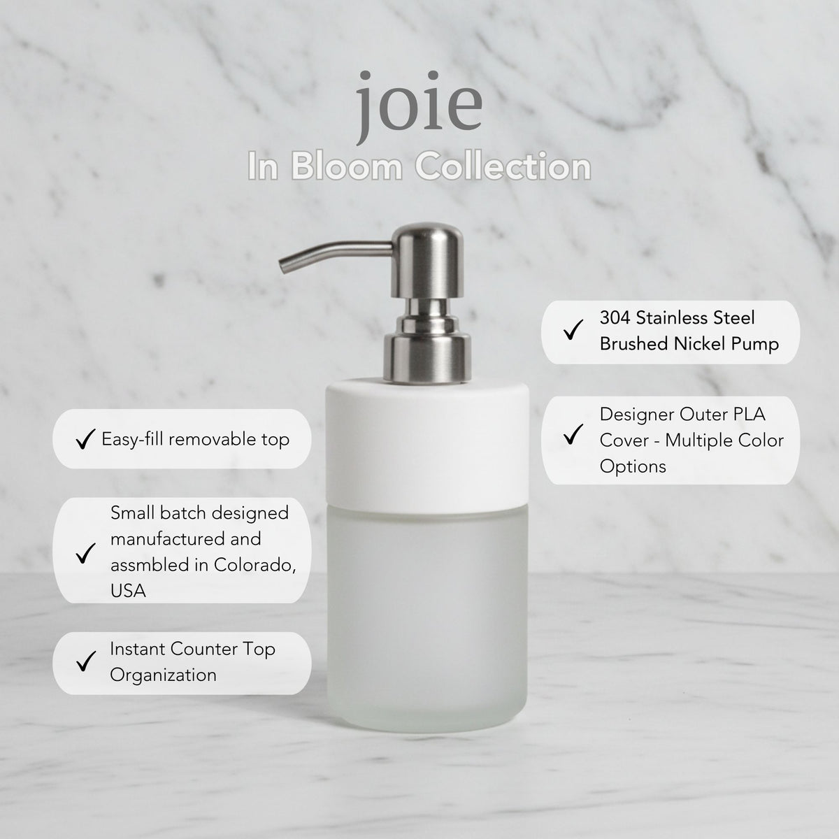 8 oz Frosted Glass Soap Dispenser with Stainless Steel Pump